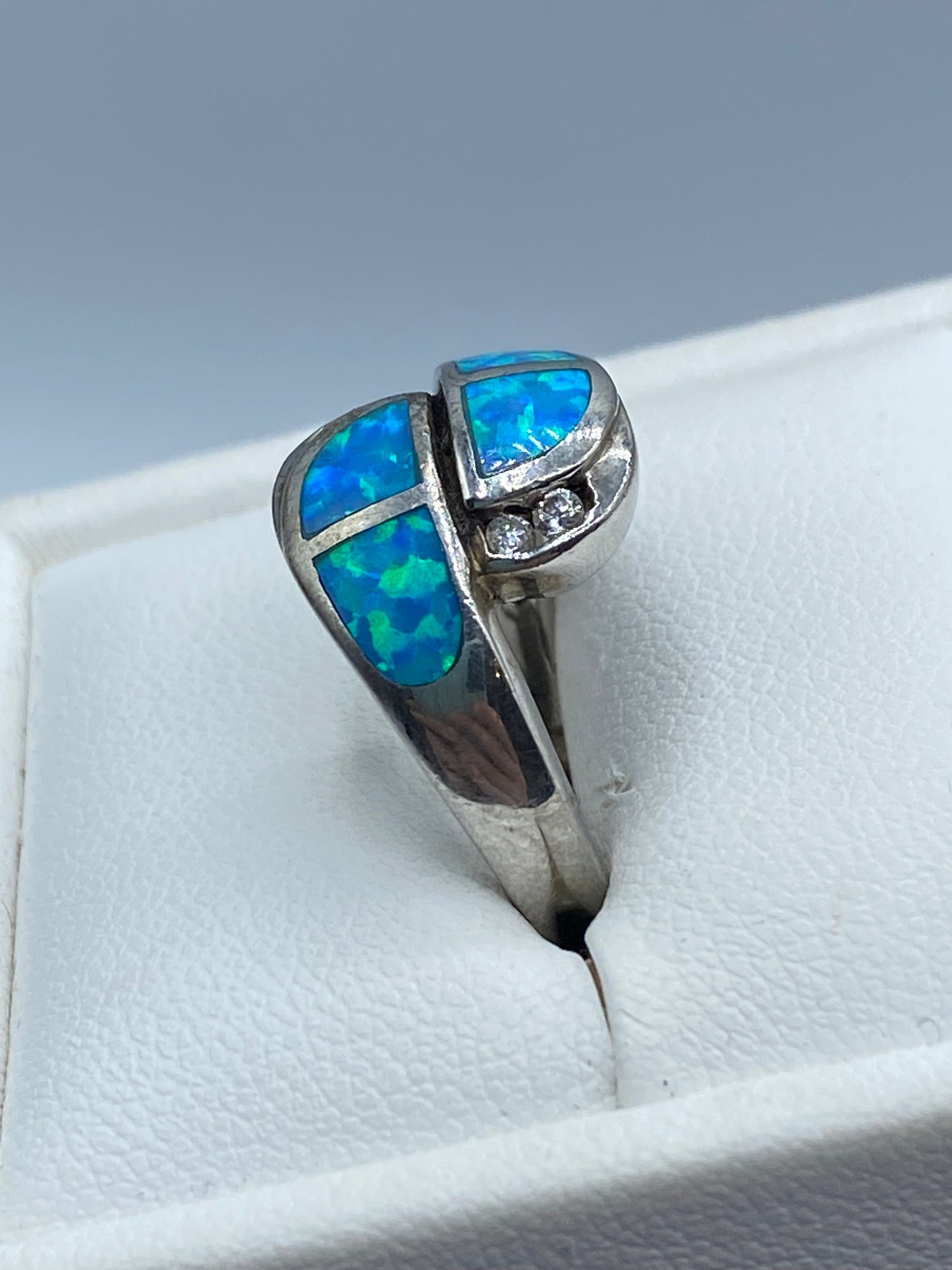 Sterling Silver Opal & CZ Ring