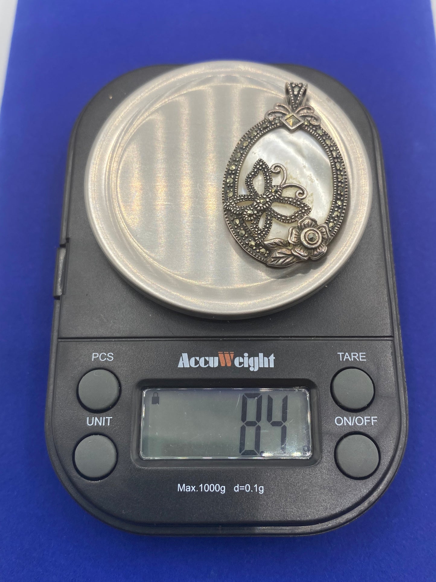 Sterling Silver MOP & Marcasite Pendant
