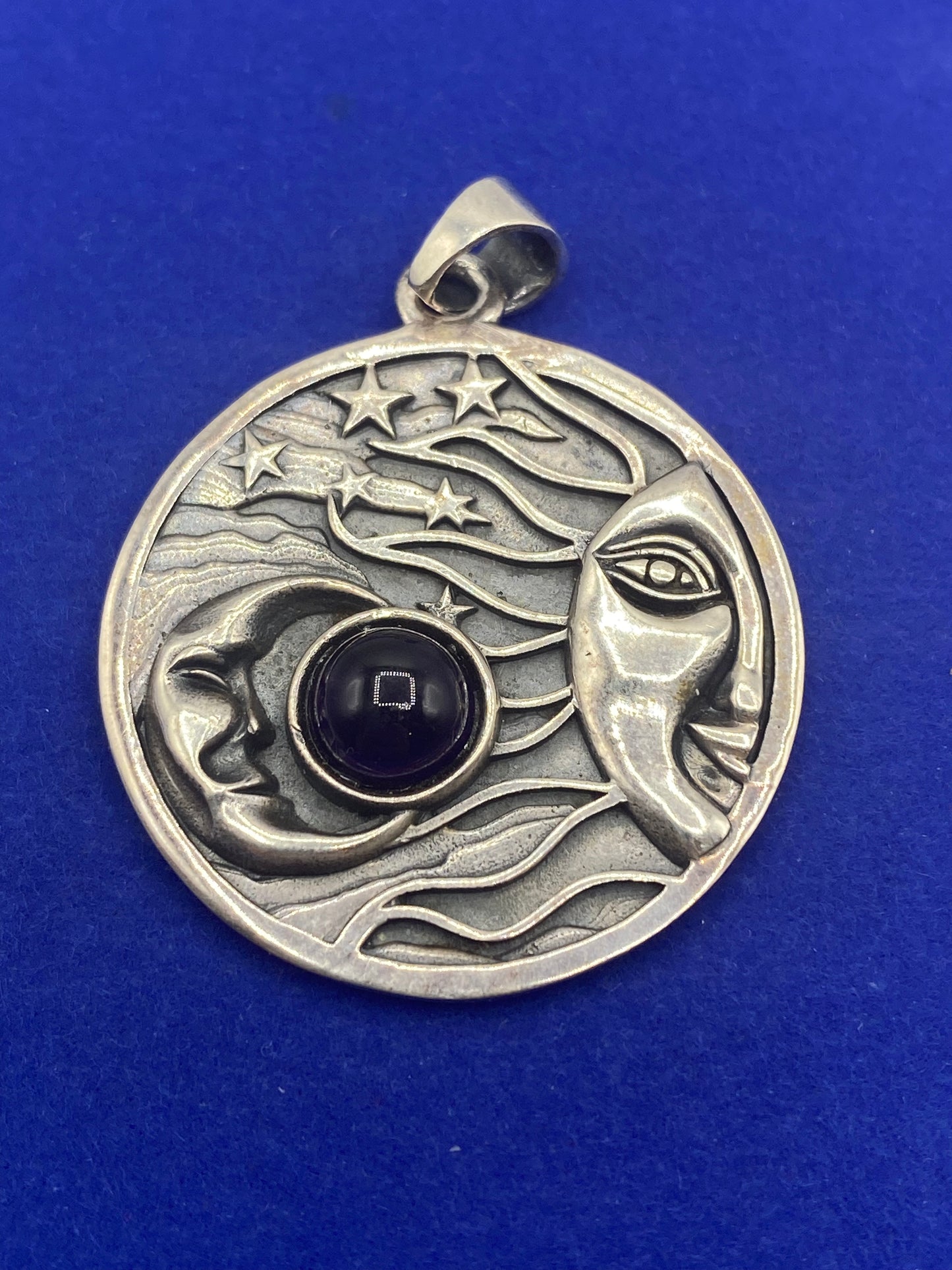 Sterling Silver Sun, Moon & Star Amethyst Pendant