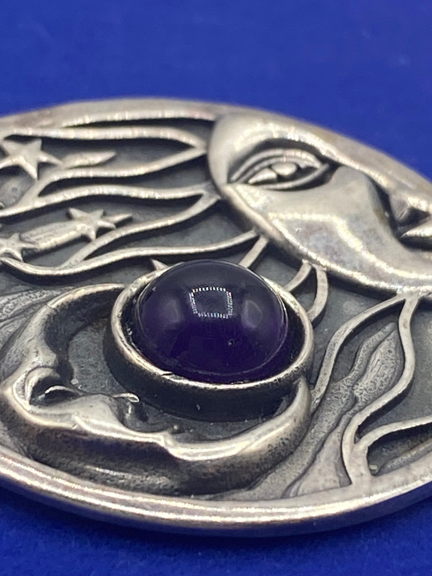 Sterling Silver Sun, Moon & Star Amethyst Pendant