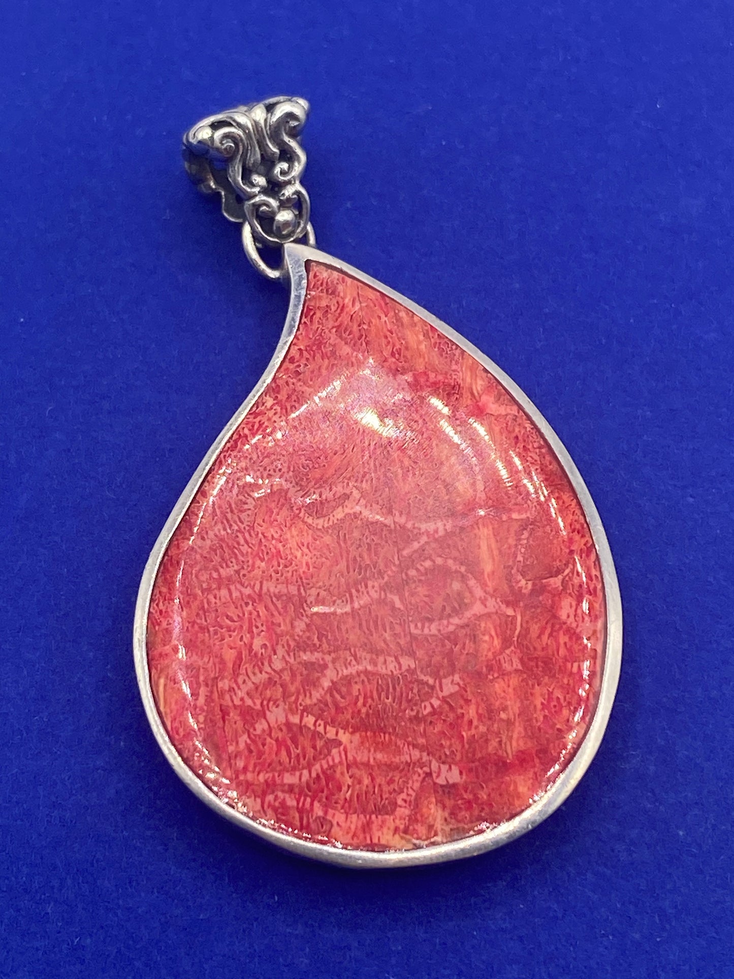 Sterling Silver Filigree & Coral Pendant