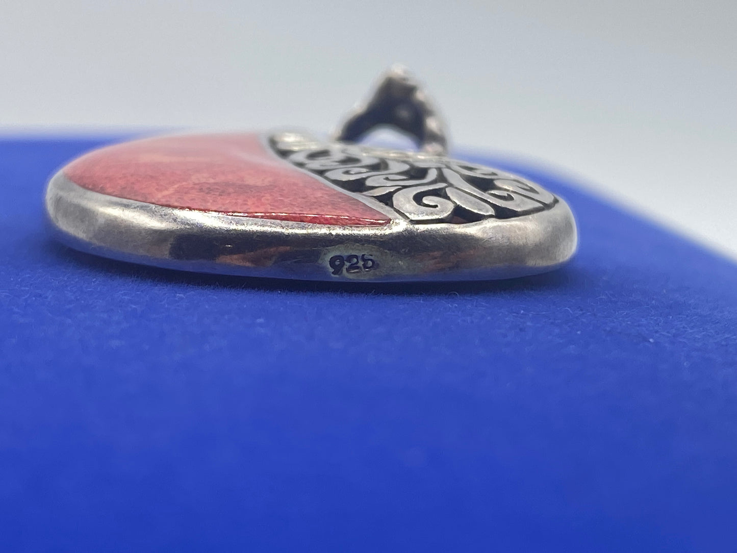 Sterling Silver Filigree & Coral Pendant