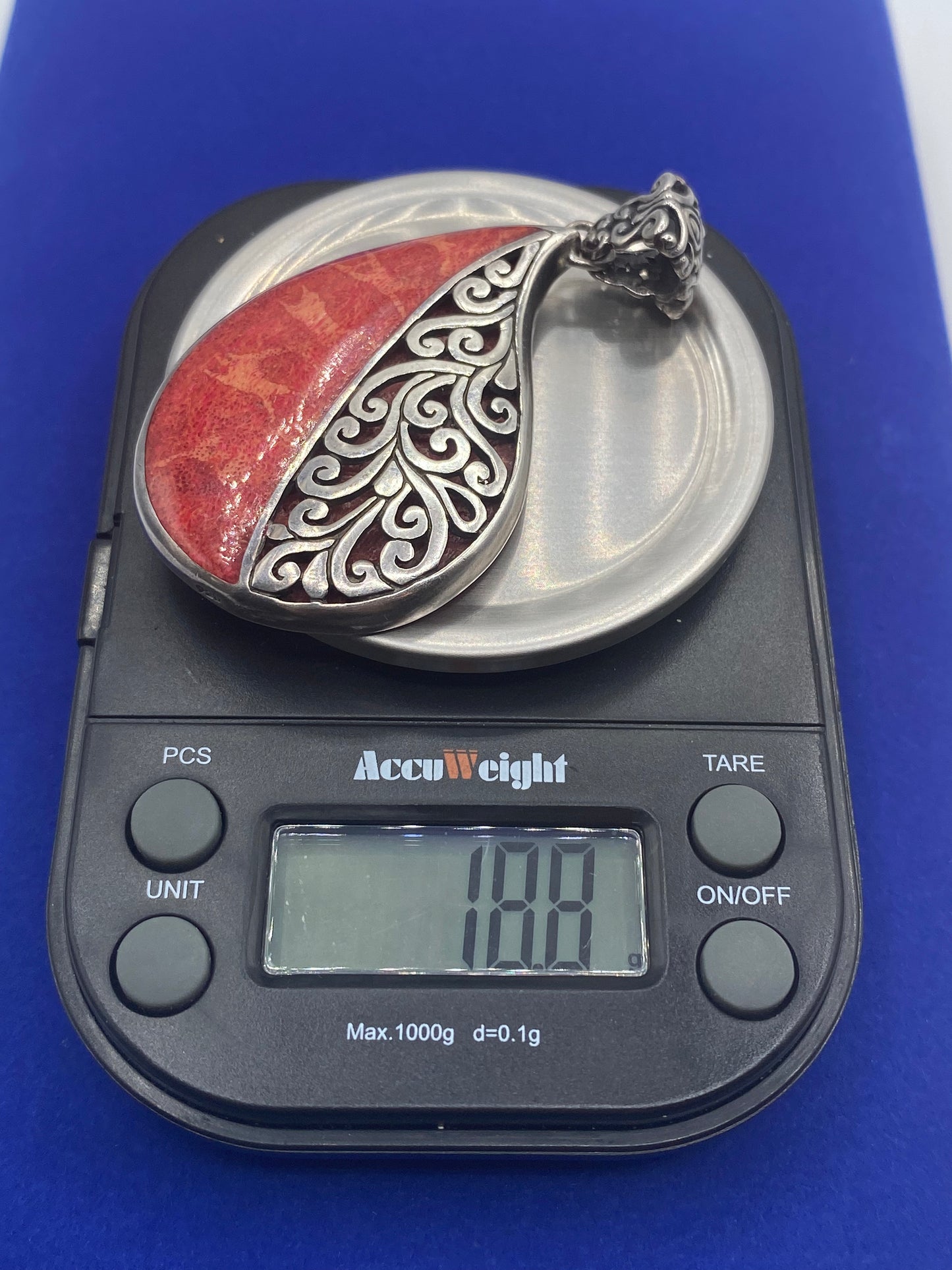 Sterling Silver Filigree & Coral Pendant