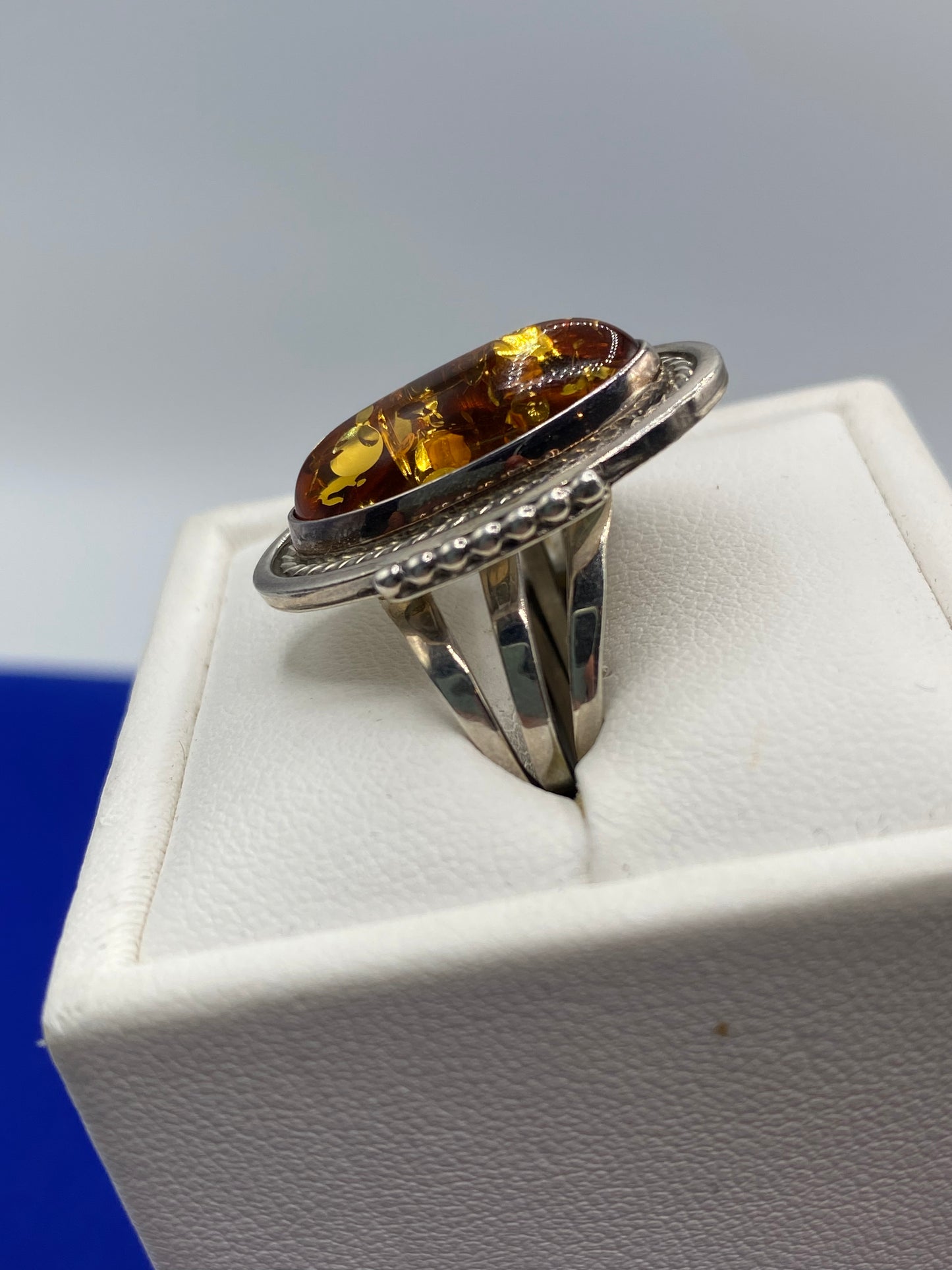 Sterling Silver Navajo Richard Begay Amber Ring