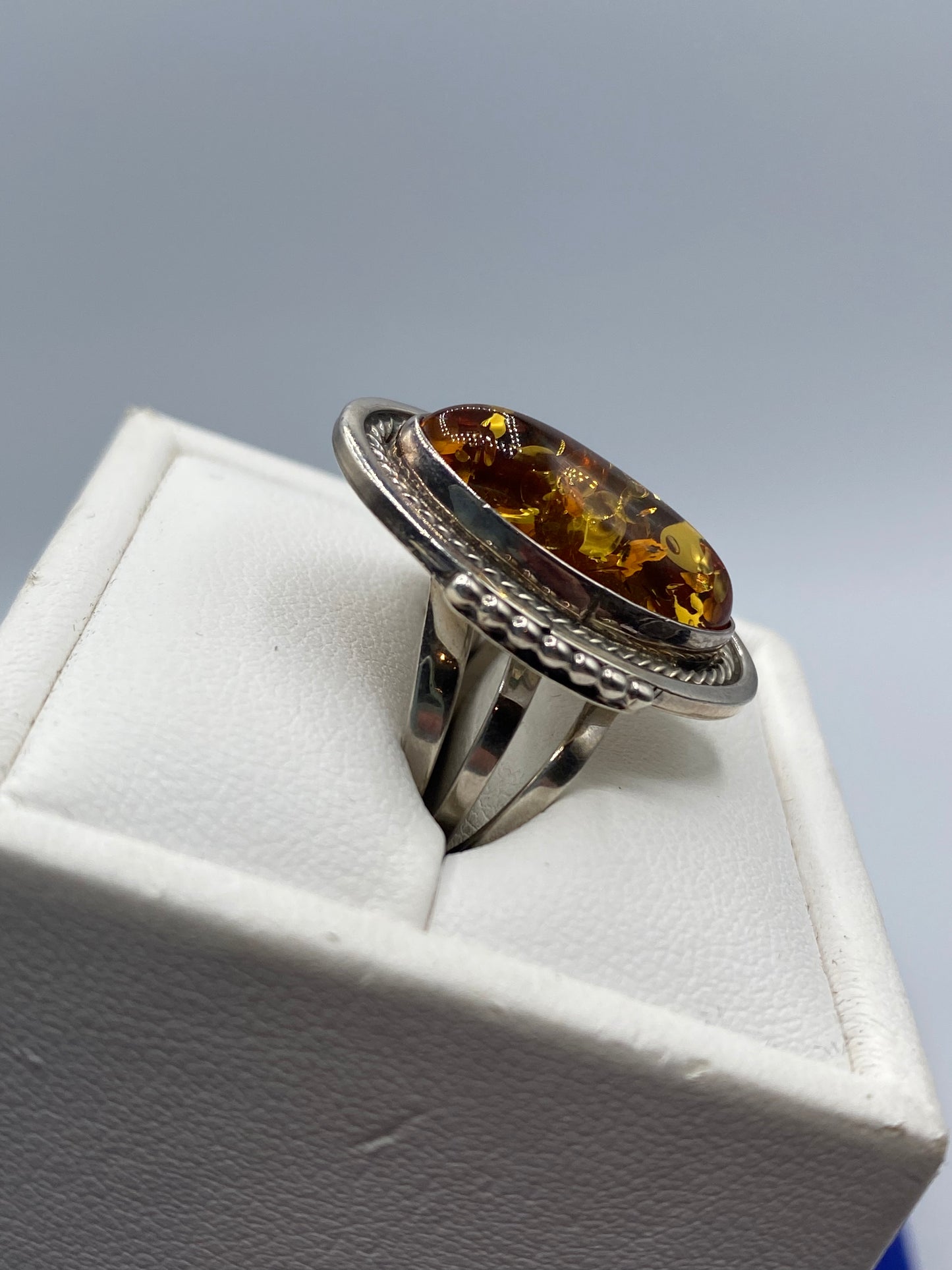 Sterling Silver Navajo Richard Begay Amber Ring