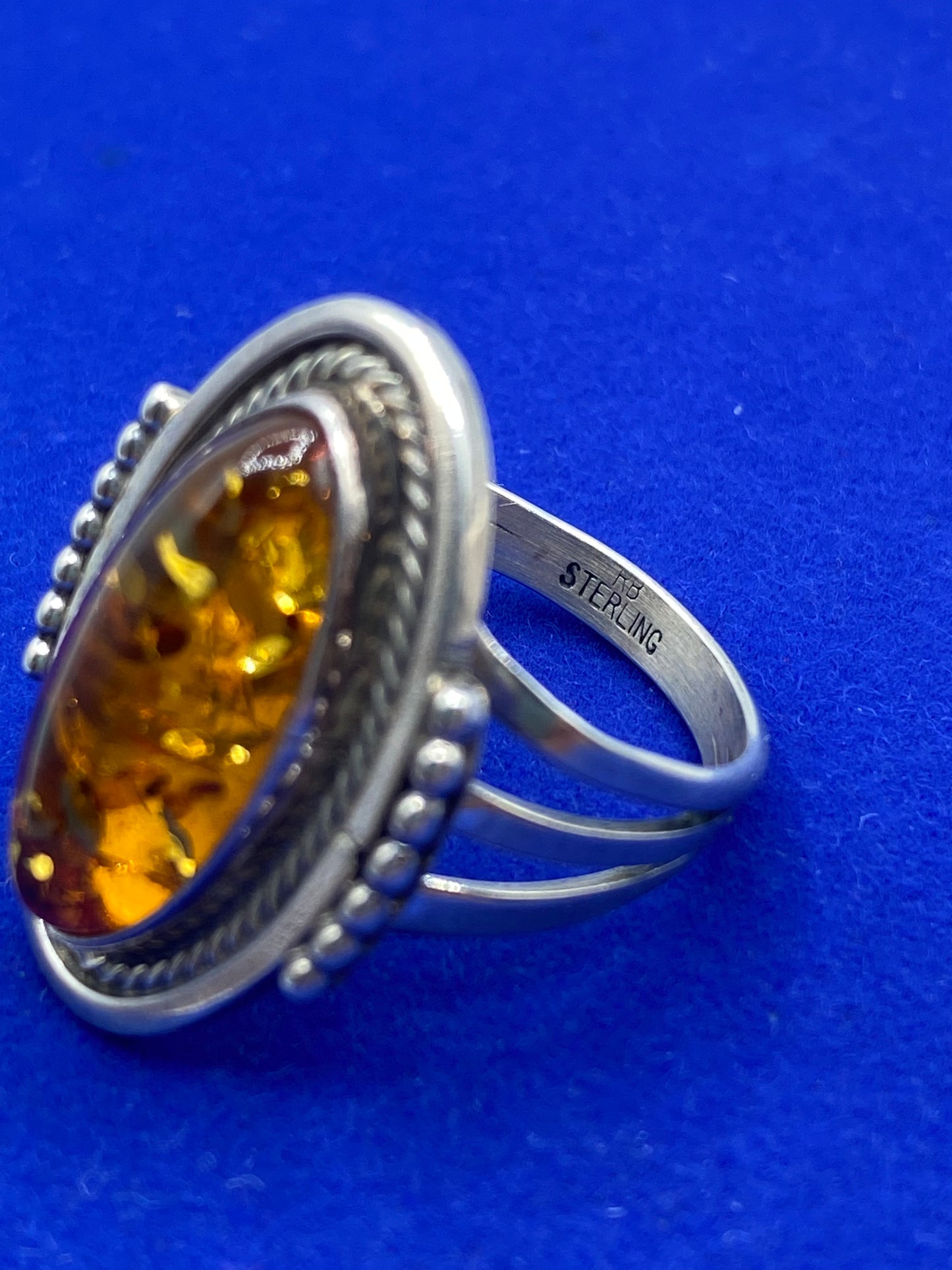 Sterling Silver Navajo Richard Begay Amber Ring