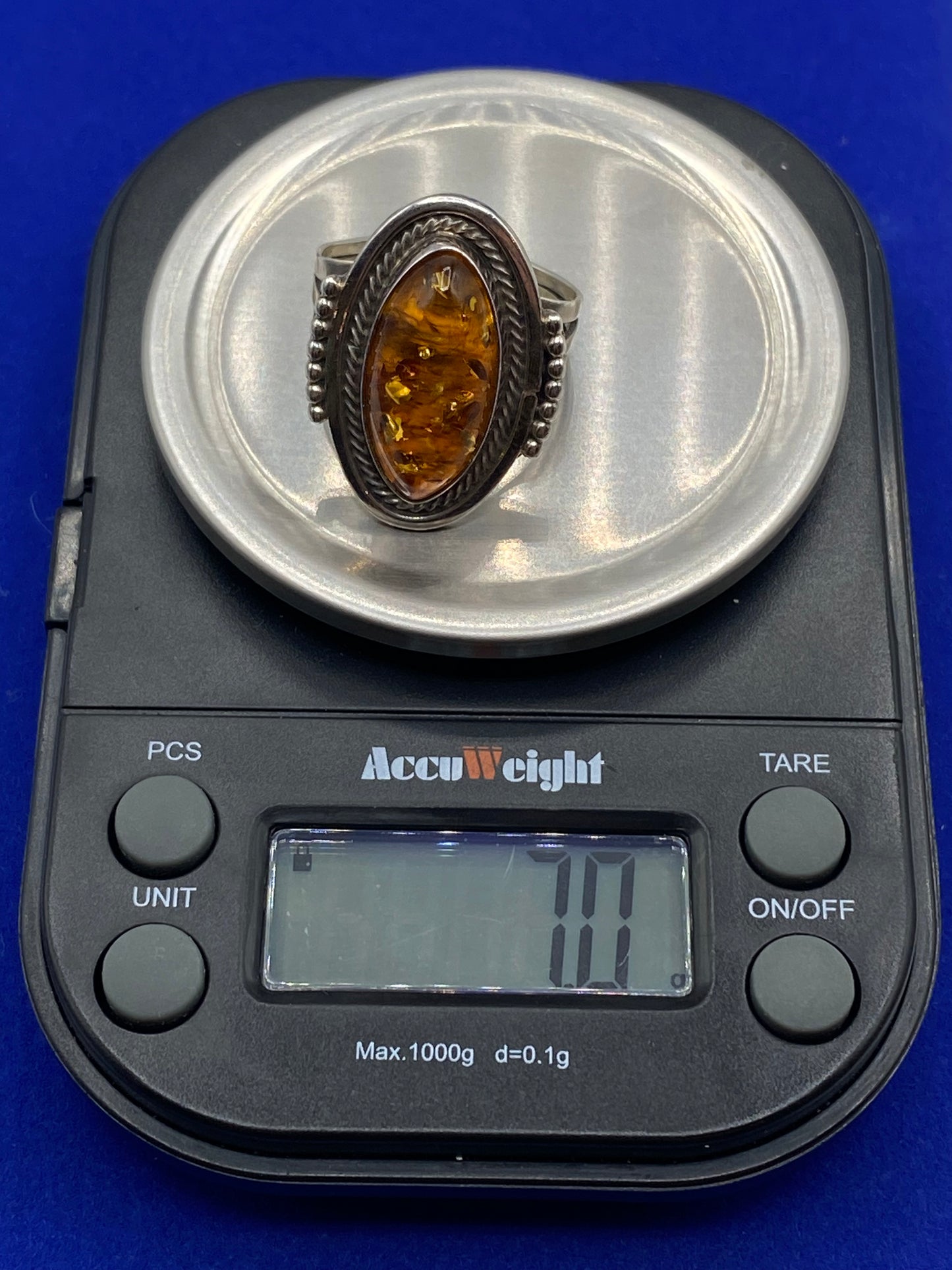 Sterling Silver Navajo Richard Begay Amber Ring