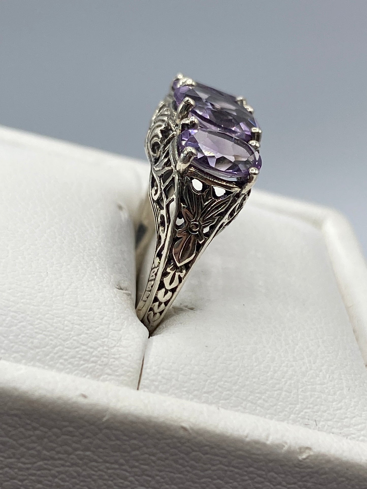 Sterling Silver Art Deco Style Amethyst Ring
