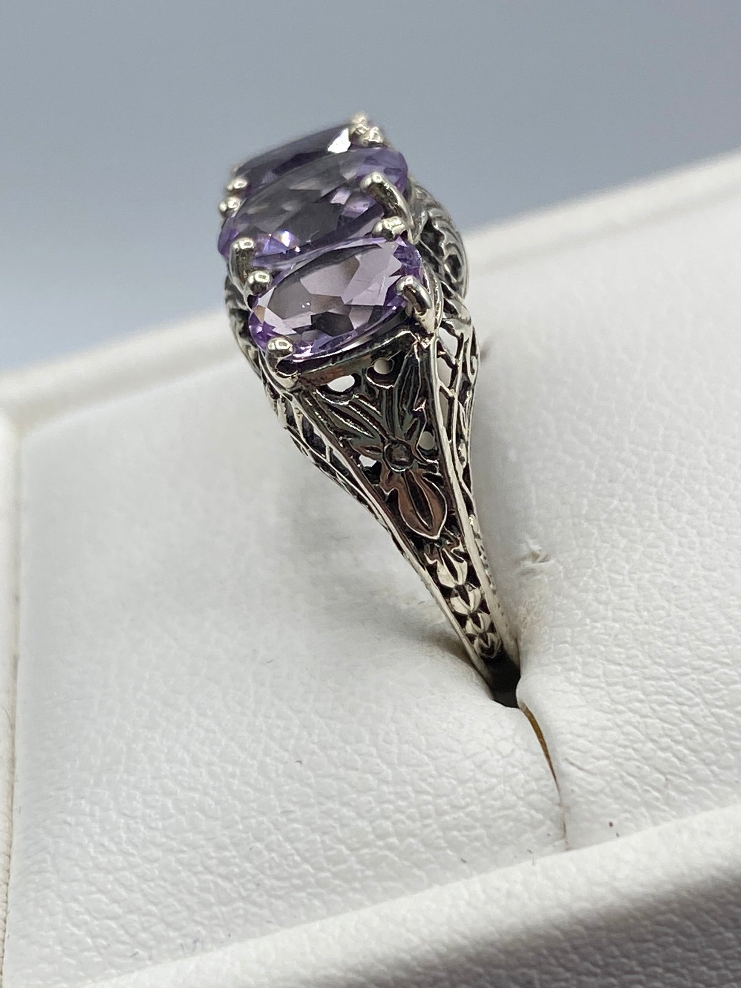Sterling Silver Art Deco Style Amethyst Ring