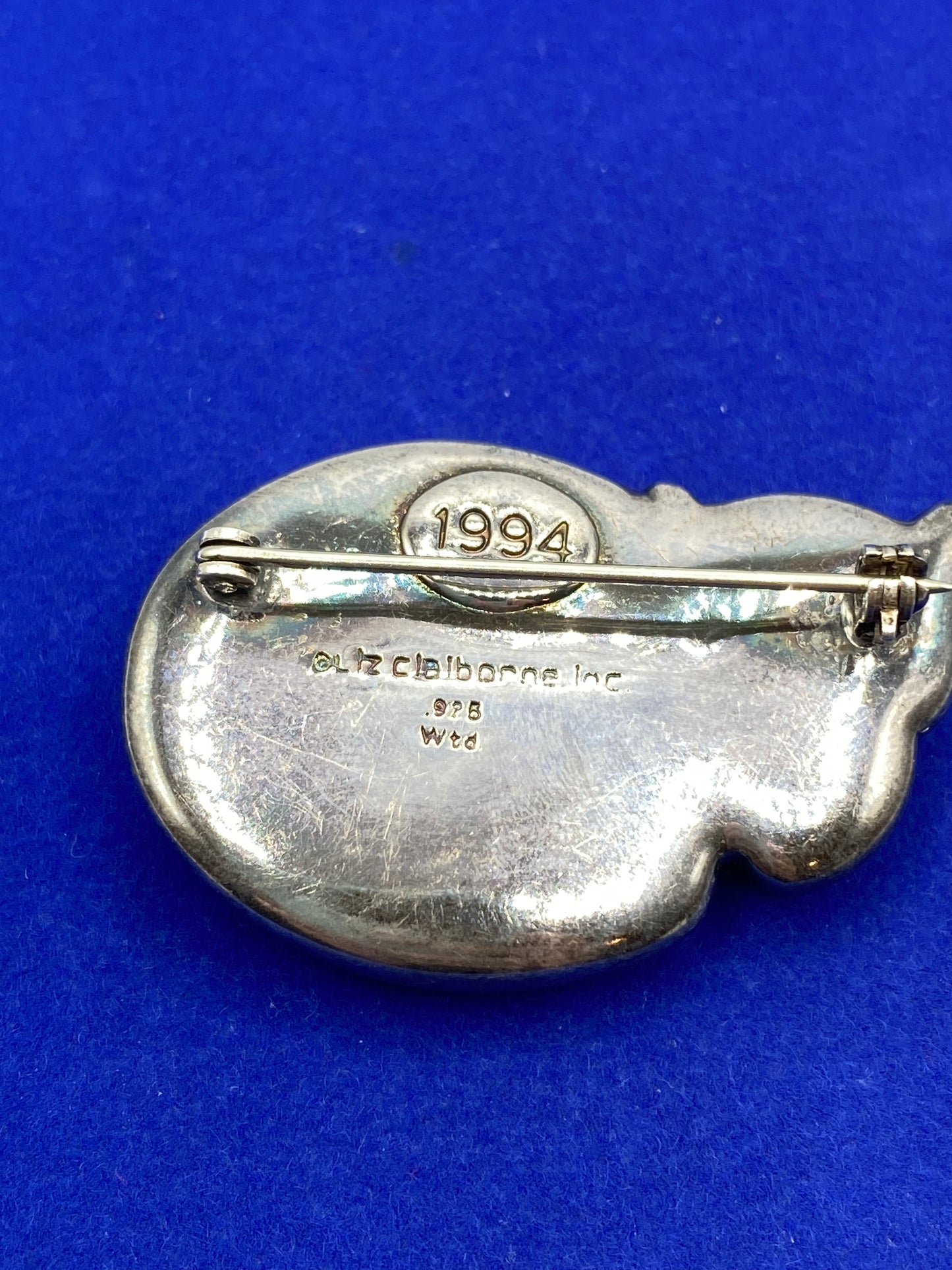 Sterling Silver 1994 Liz Claiborne Smooth Cat Brooch