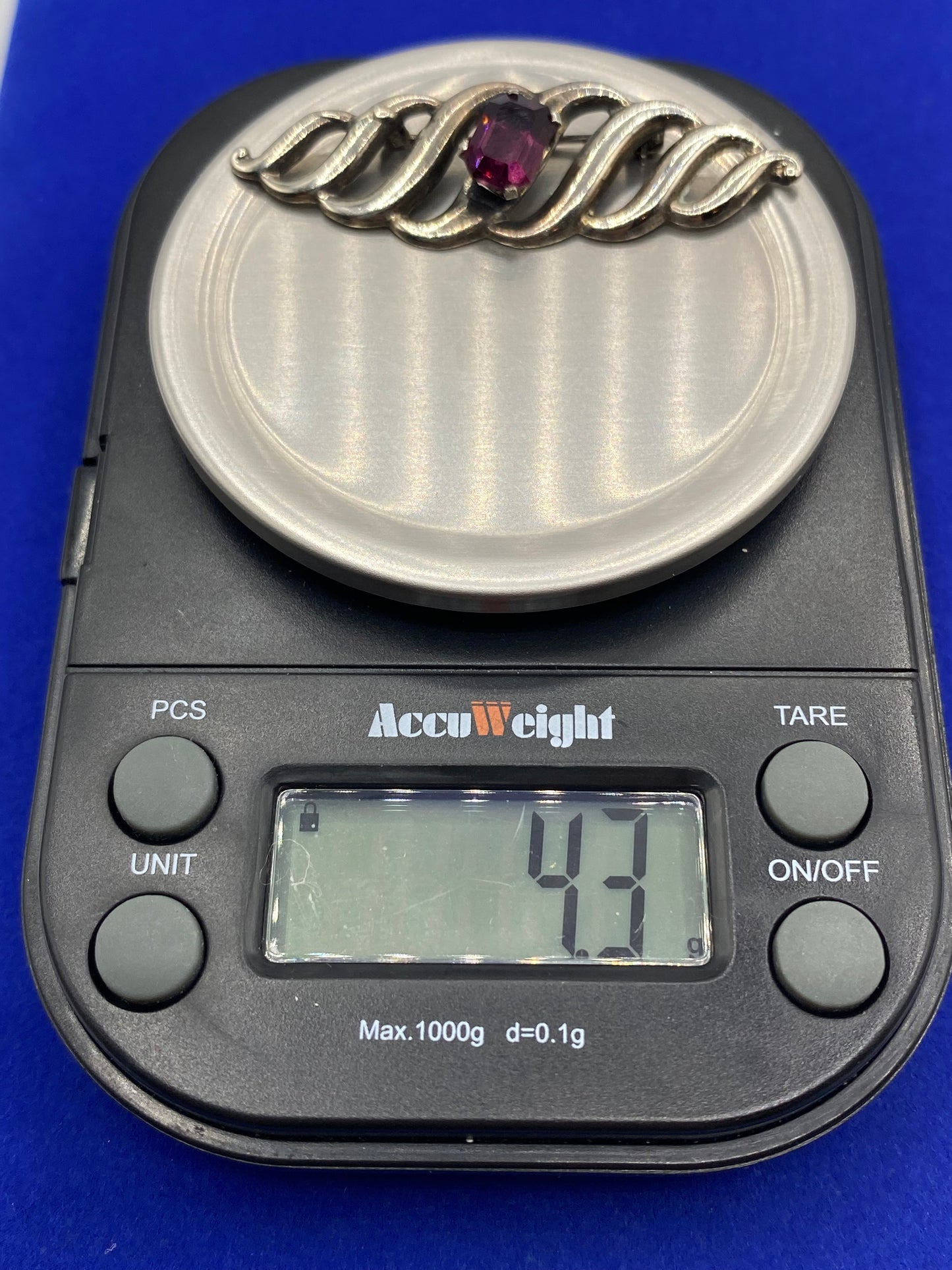 Sterling Silver Purple Glass Brooch