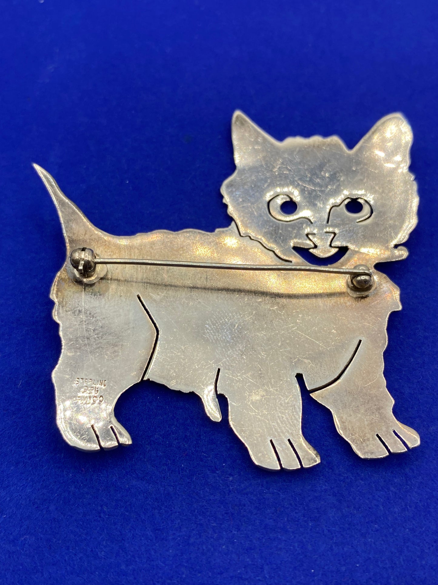 Vintage Sterling Silver Big Cat Brooch
