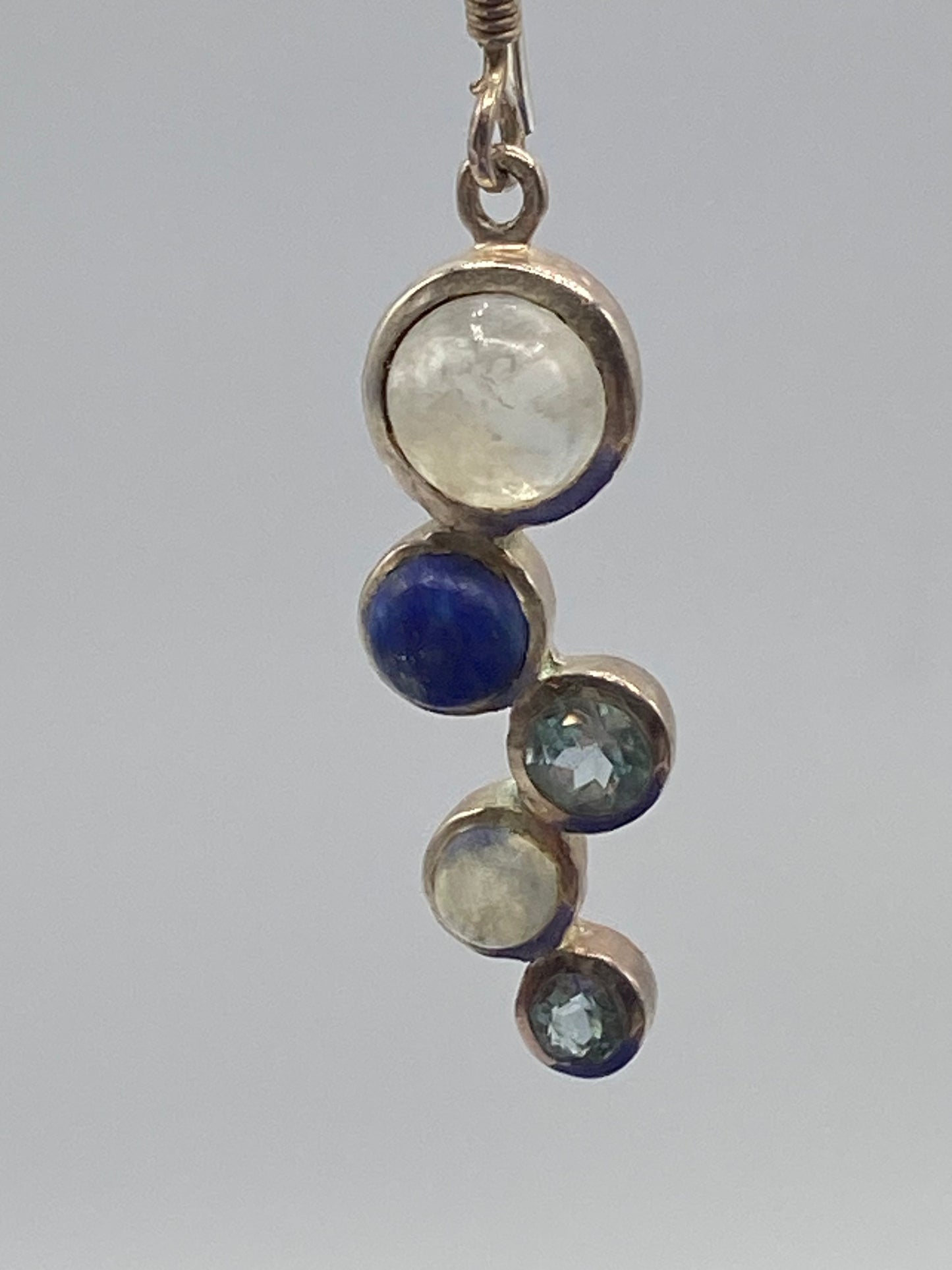 Sterling Silver Topaz, Lapis & Rainbow Moonstone Earrings
