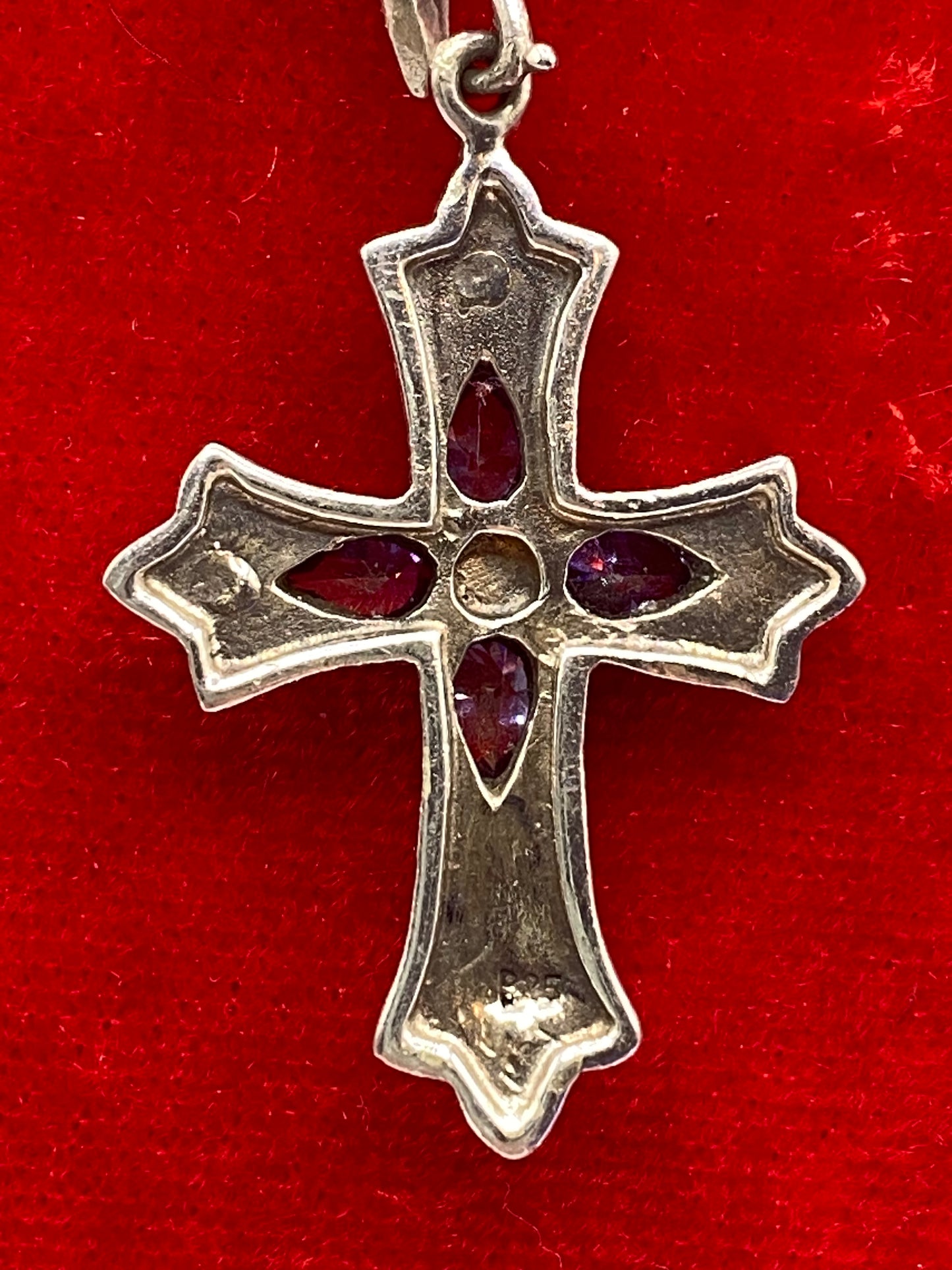 Sterling Silver Glass & Marcasite Cross Necklace