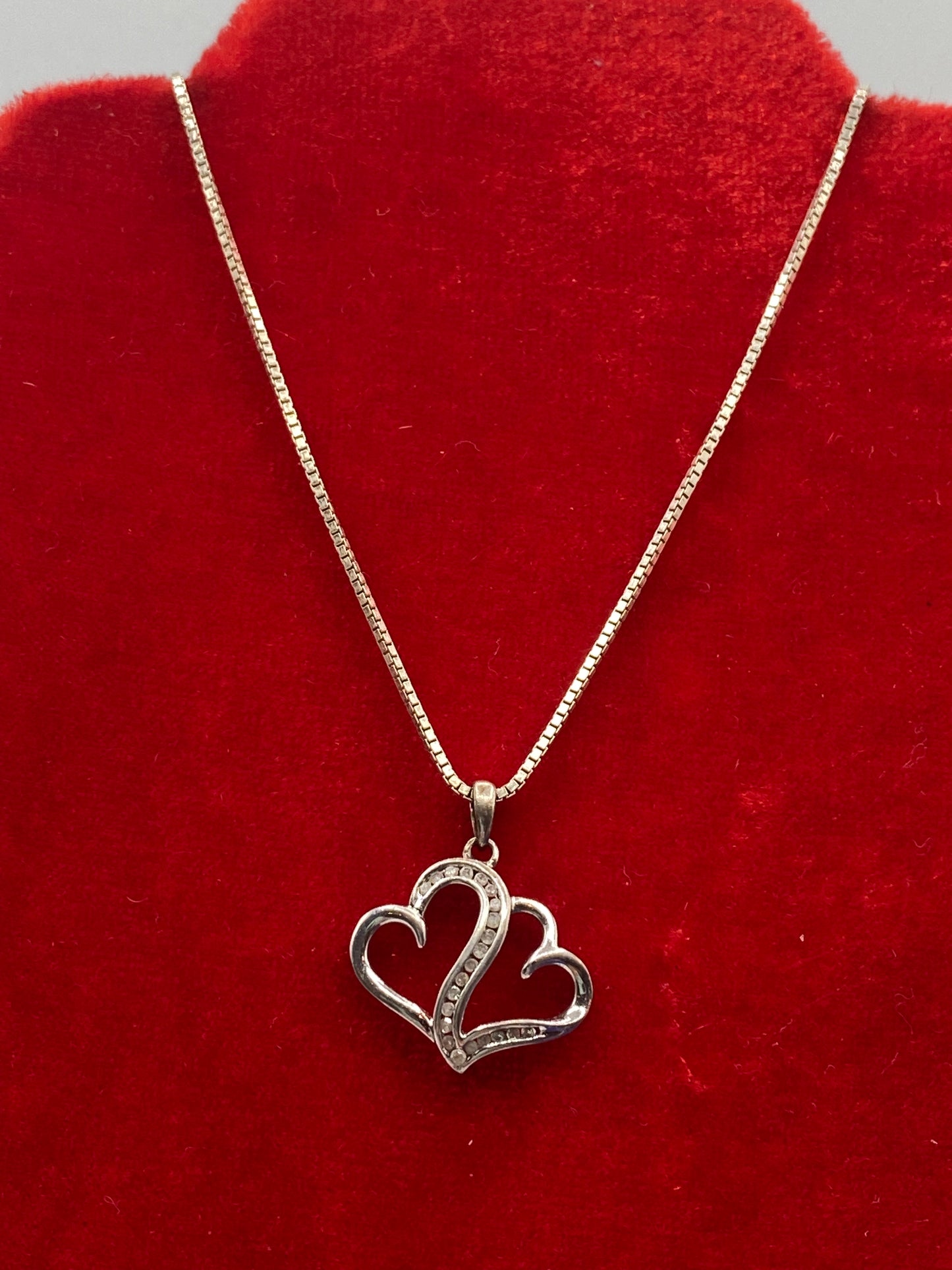 Sterling Silver & Diamond Double Heart Necklace