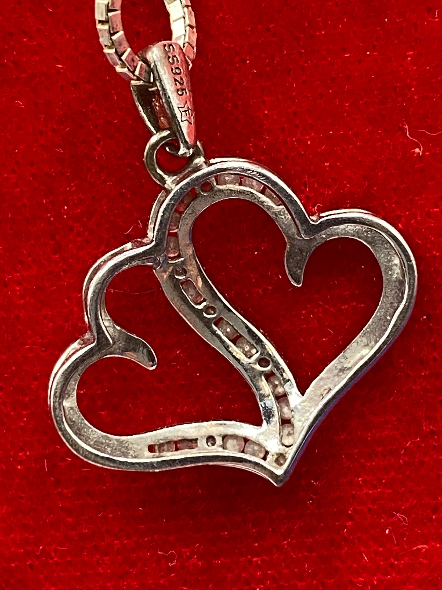 Sterling Silver & Diamond Double Heart Necklace