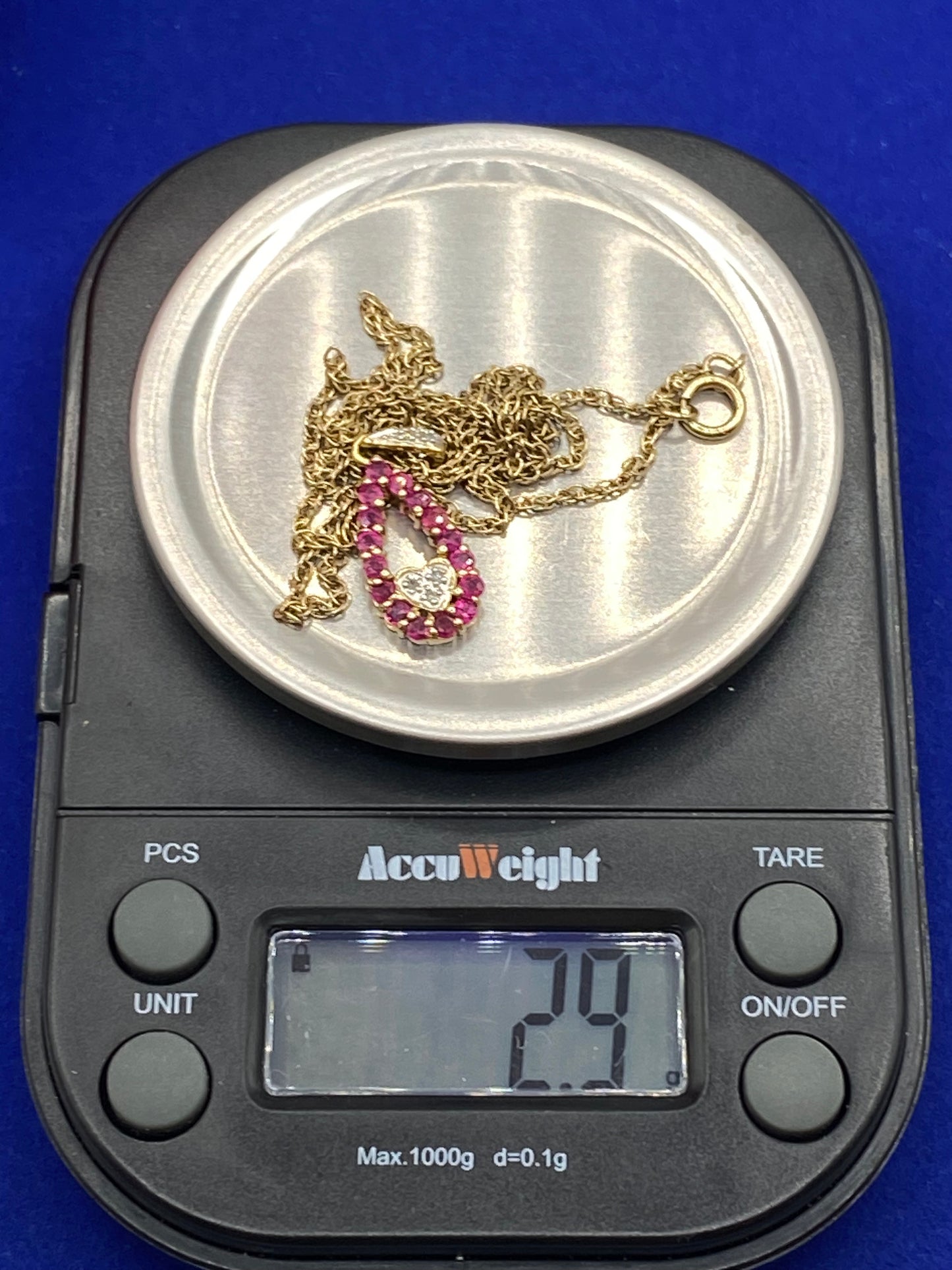 Sterling Silver Vermeil Ruby & Diamond Necklace