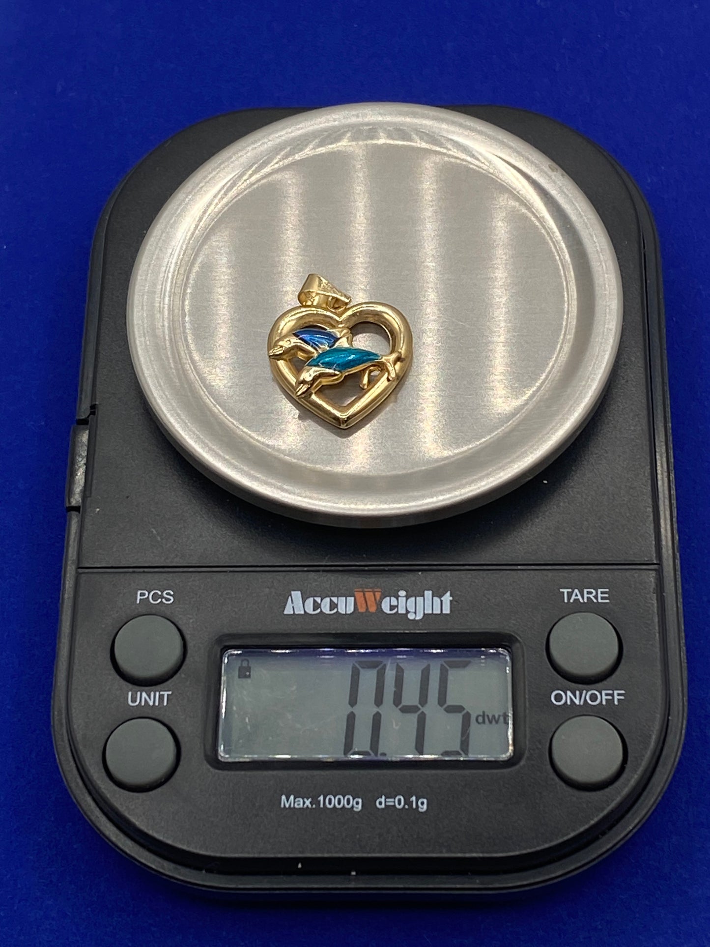 10K Gold Dolphin Heart Pendant