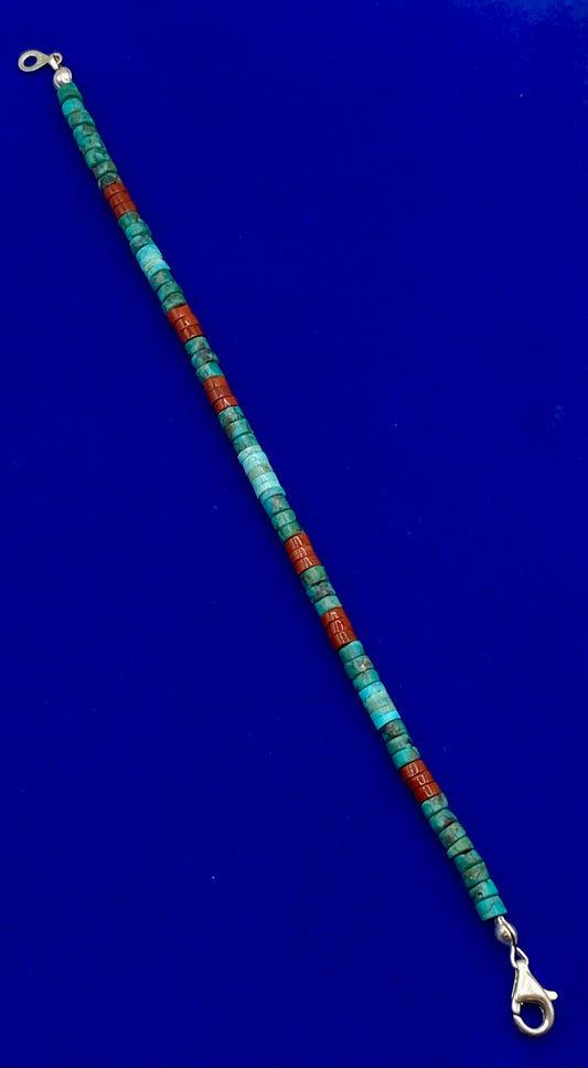Sterling Silver Turquoise & Coral Beaded Bracelet