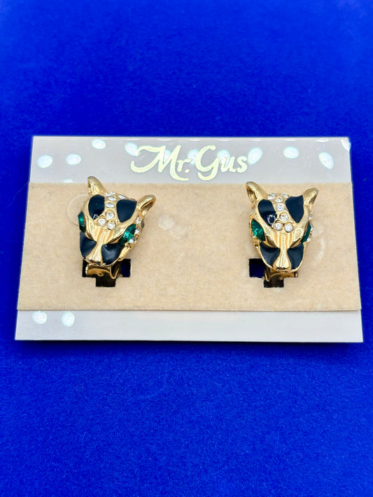 Vintage Gold Tone & Enameled Cat Clip Ons