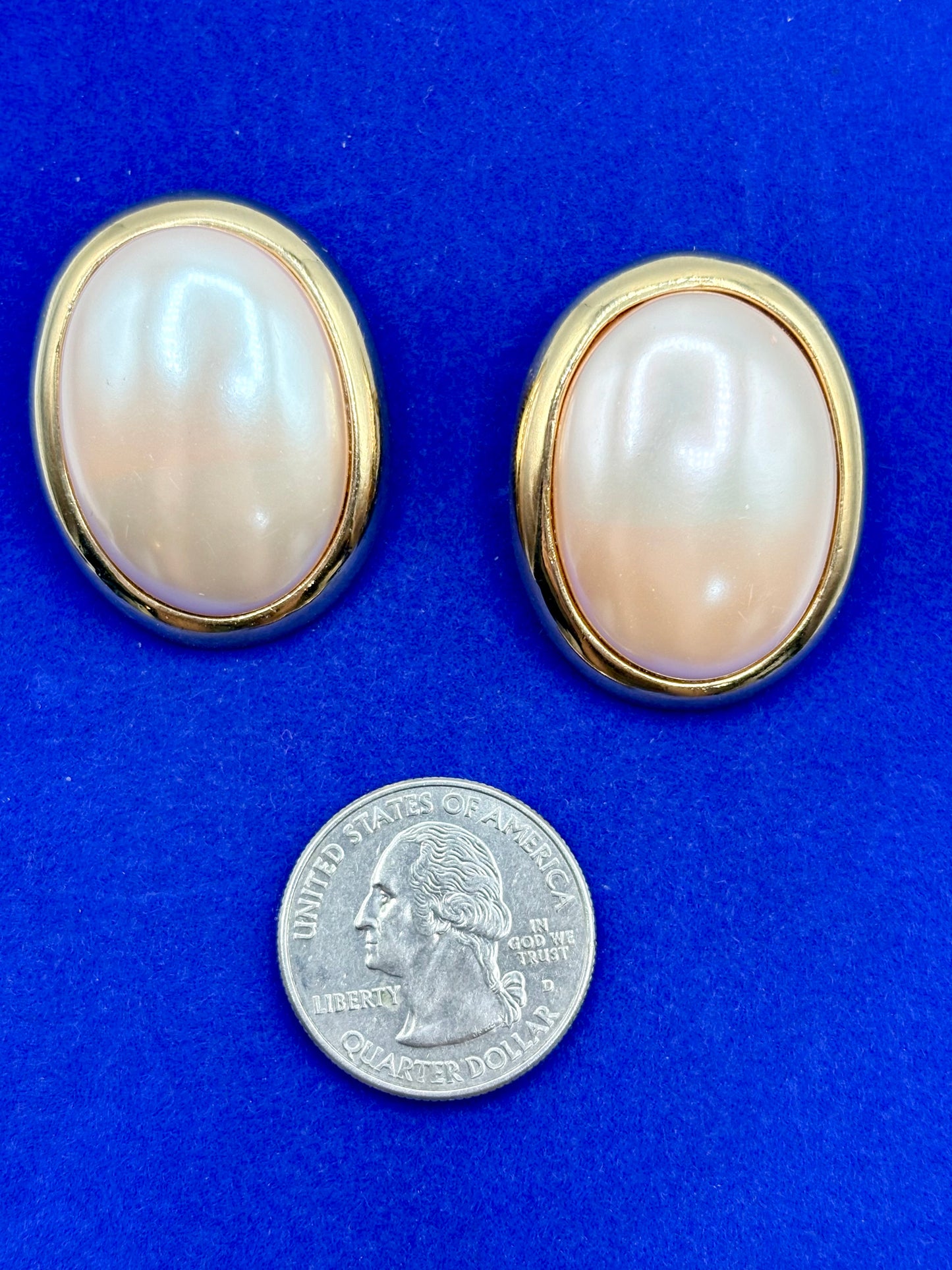 Vintage Gold Tone & Faux Pearl Les Bernard Clip Ons