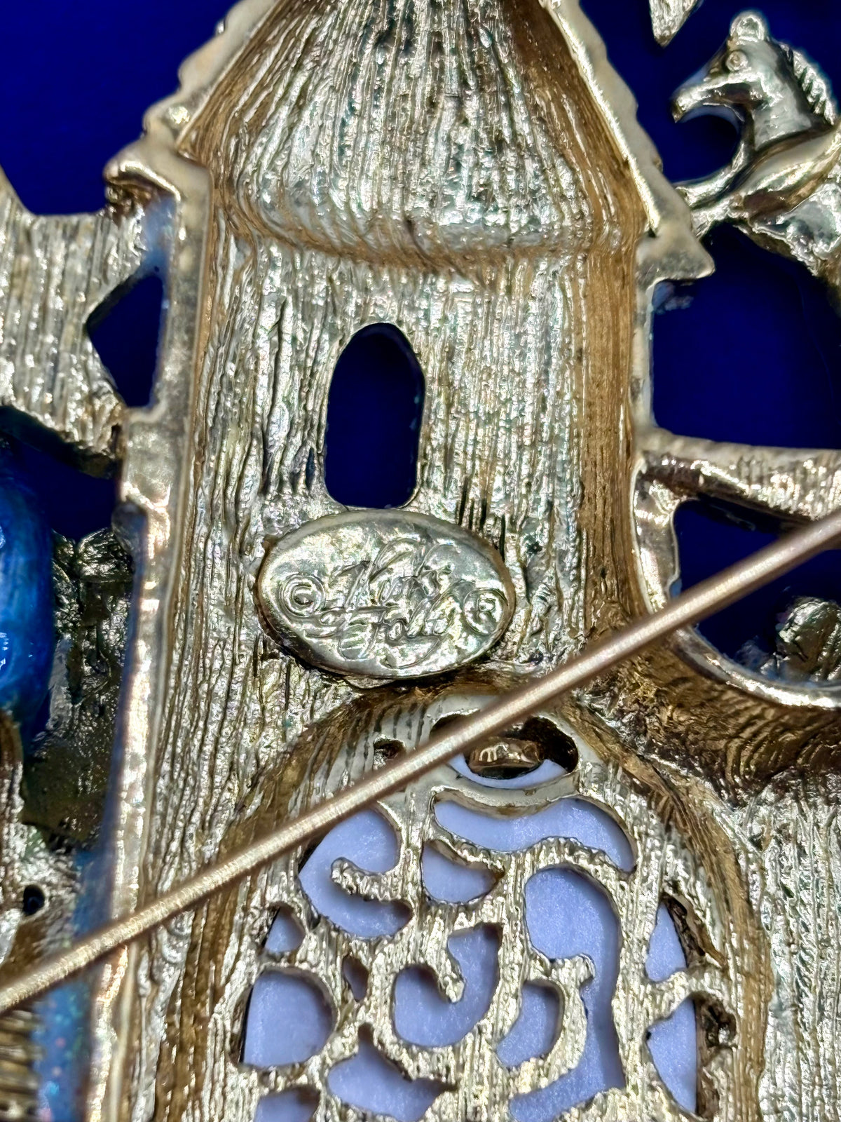 Vintage Kirks Folly Gold Tone Glitter Wizard Castle Brooch