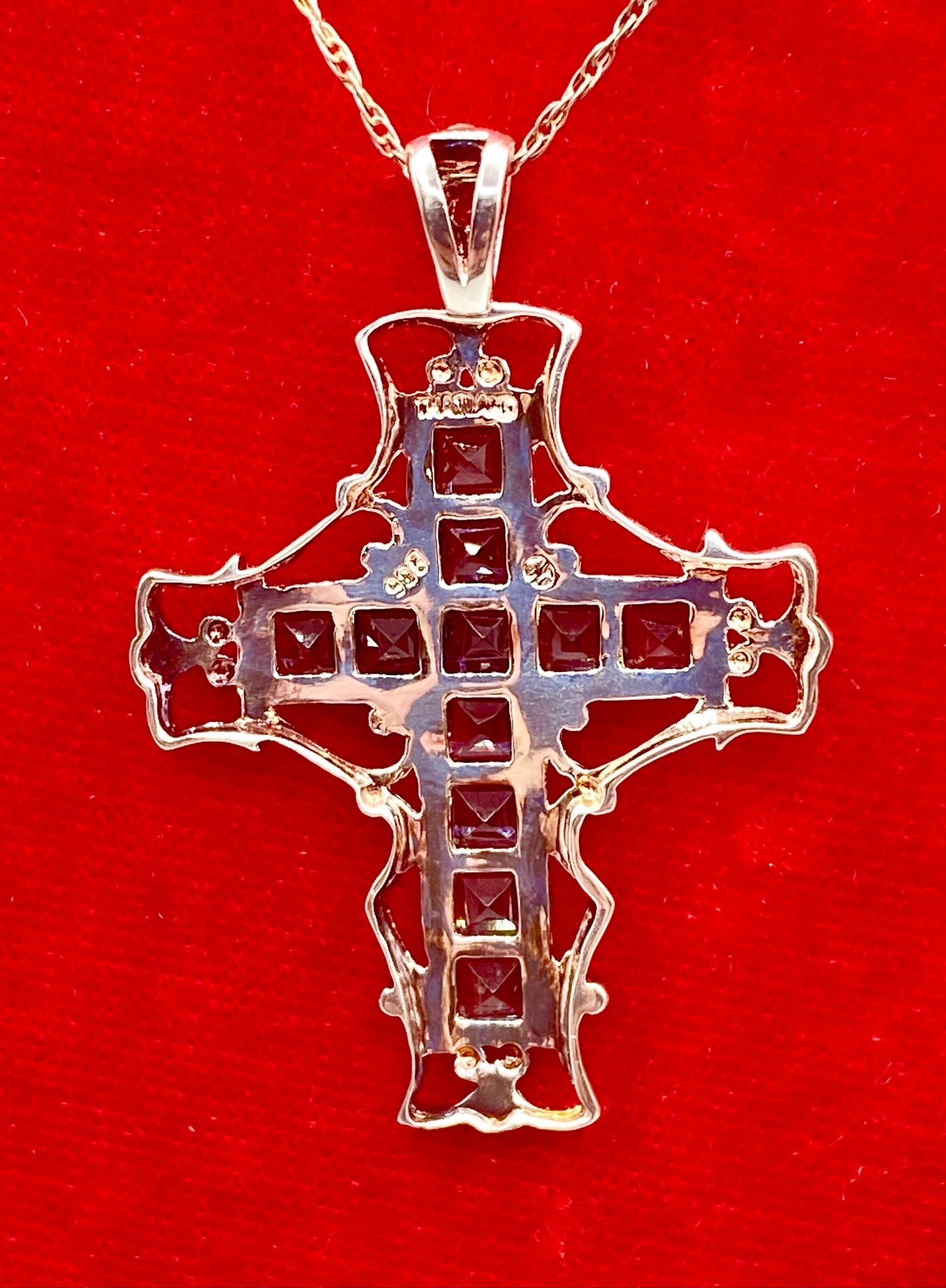 Sterling Silver Light Blue Square Topaz Cross Necklace