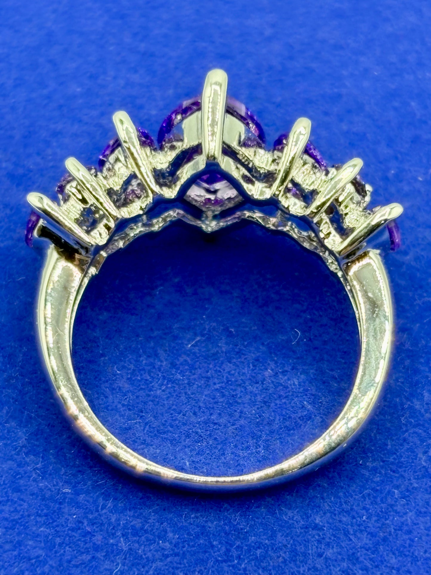 Purple Glass Silver Tone Costume Ring