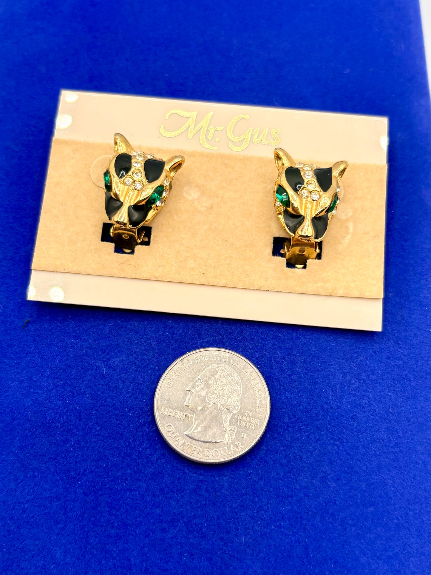 Vintage Gold Tone & Enameled Cat Clip Ons