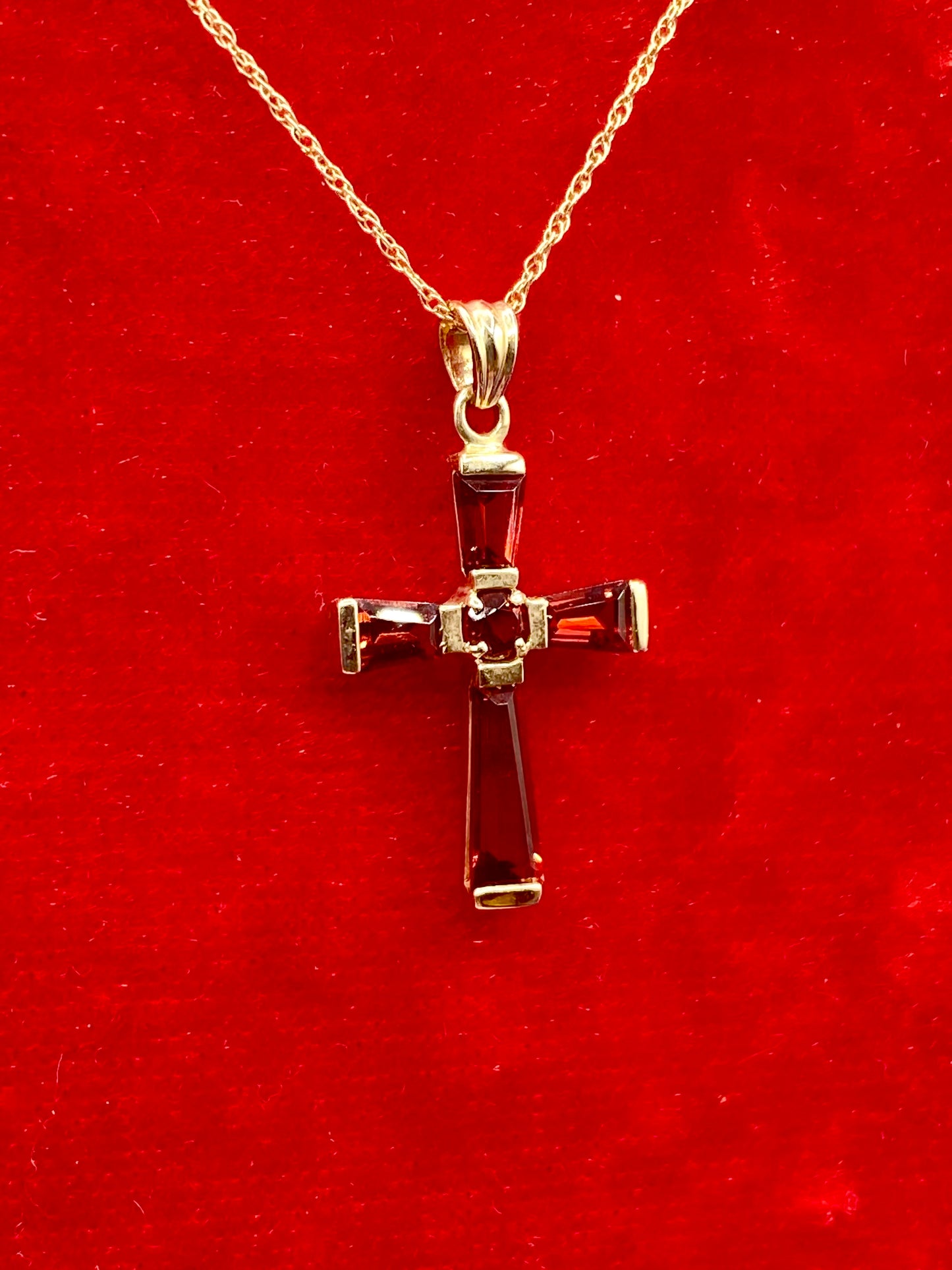 10K Gold Garnet Cross Necklace