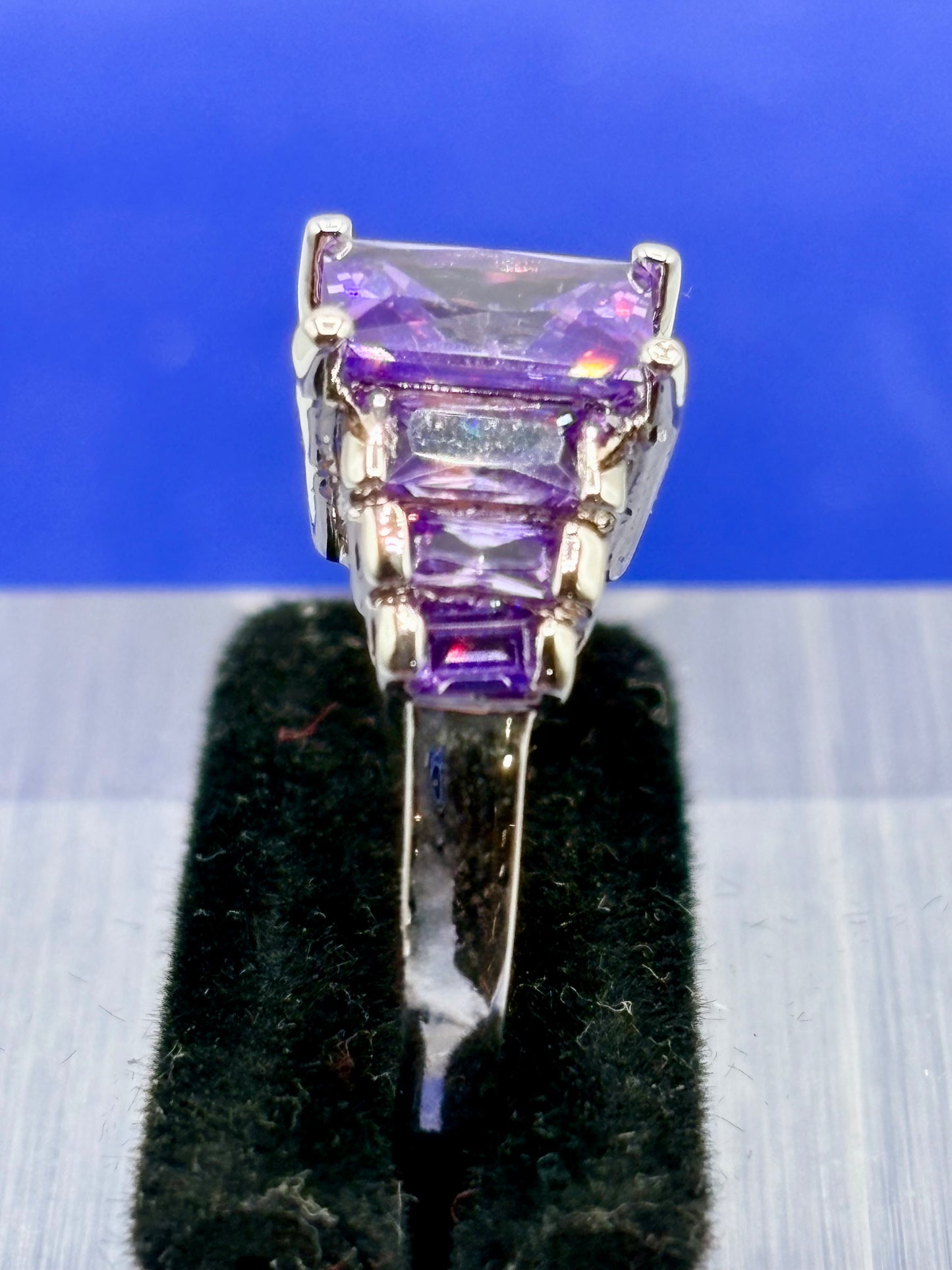 Purple Glass Silver Tone Costume Ring