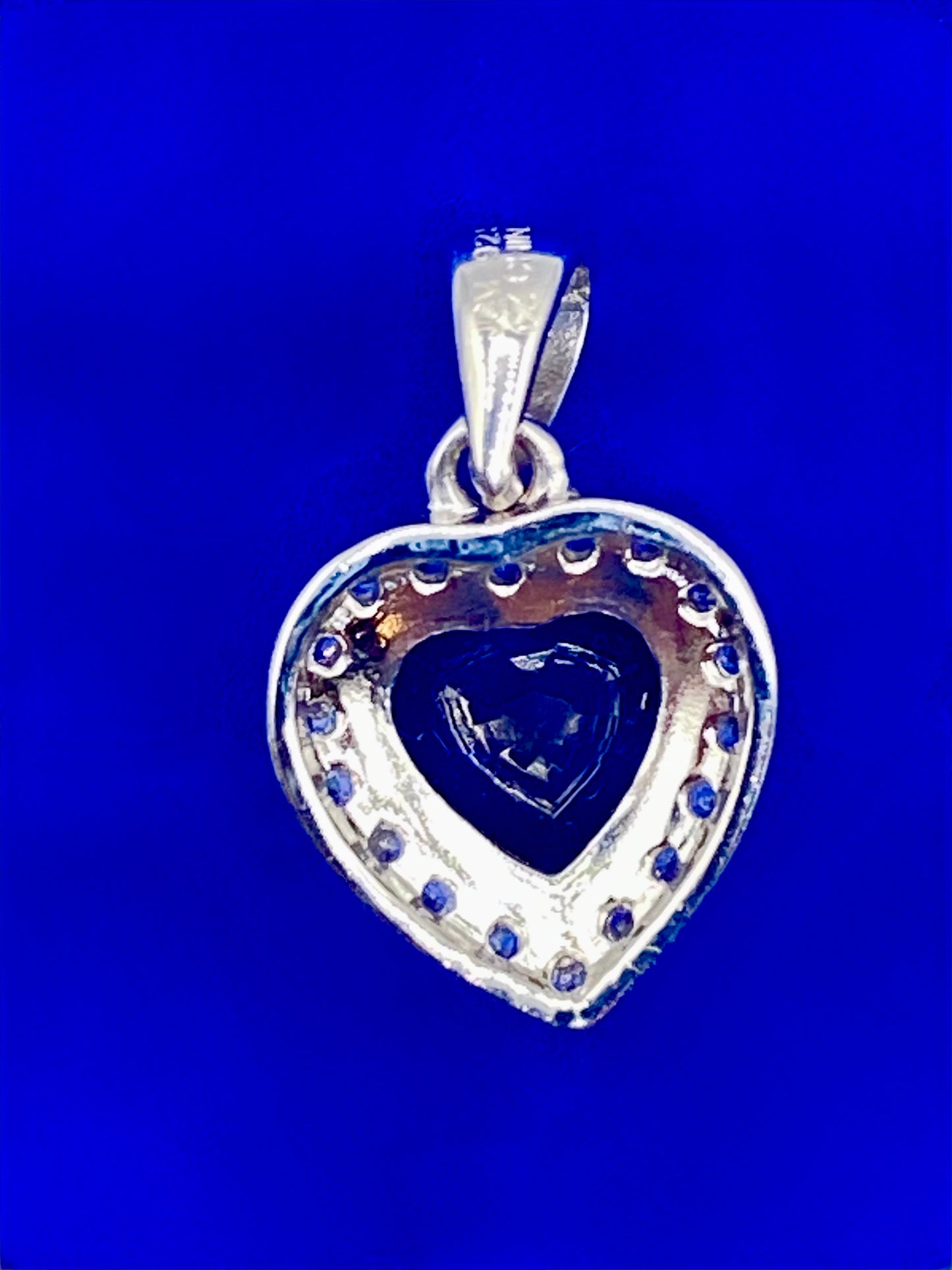 Sterling Silver Dark Blue Sapphire & CZ Dainty Heart Pendant