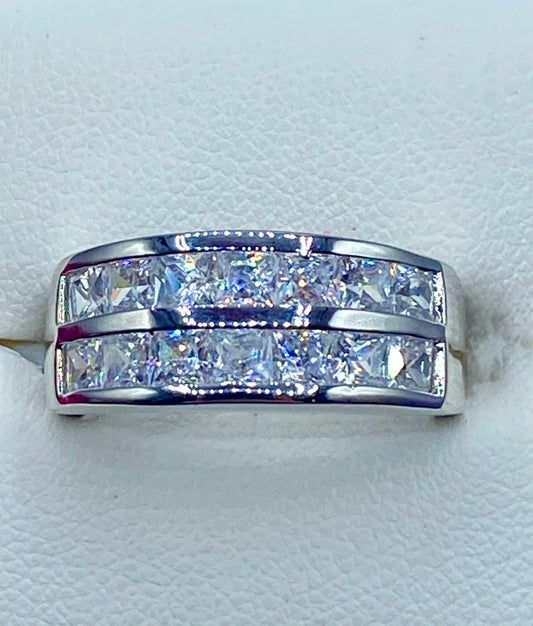 Silver Tone CZ Band Ring