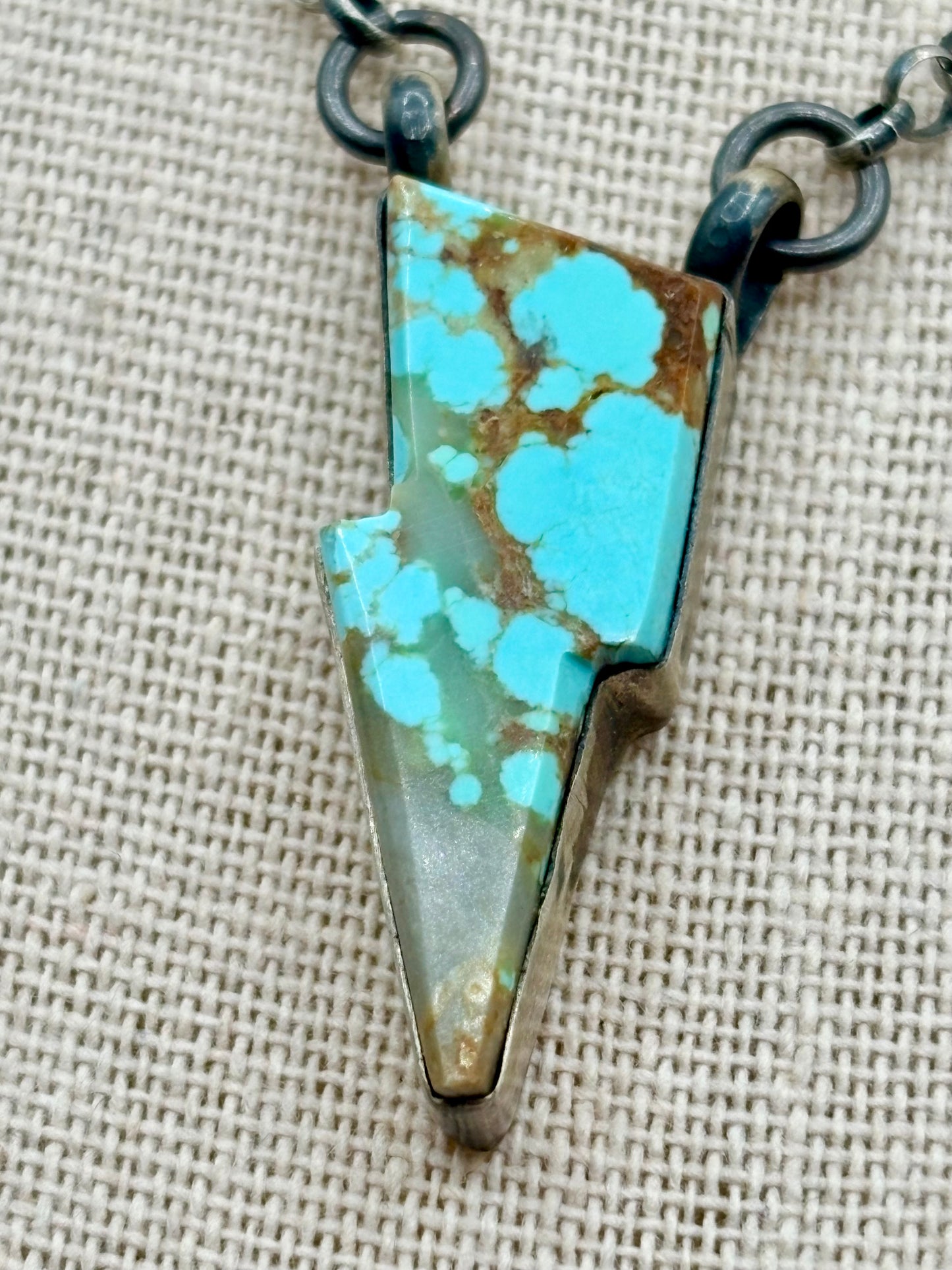 Sterling Silver Native Alfred Martinez Turquoise Lighting Bolt Necklace