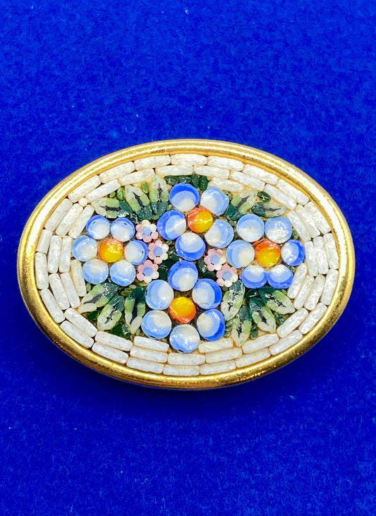 Italy Mosaic Gold Tone Brooch