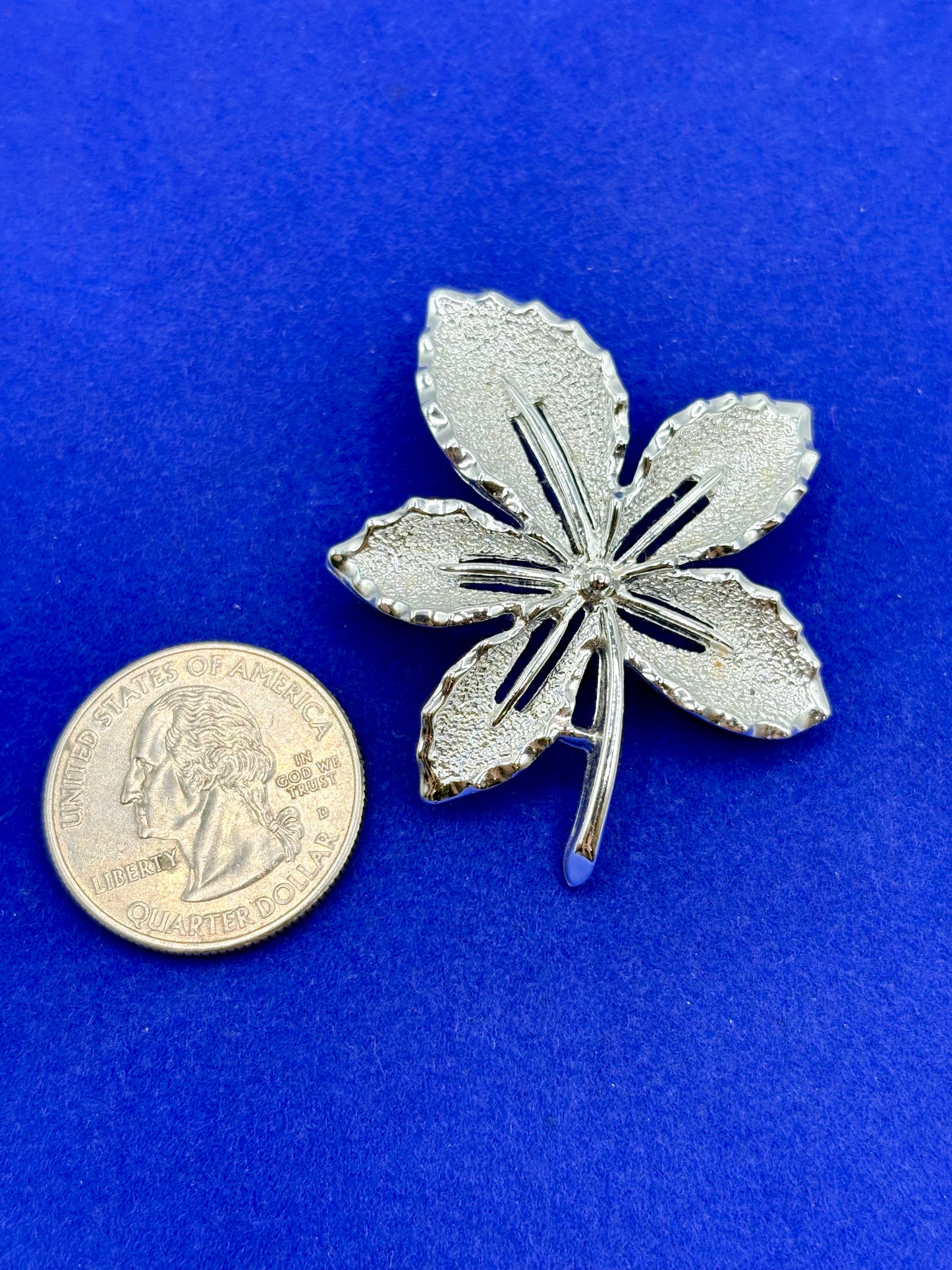 Vintage 1968 Sarah Coventry “Ivy” Silver Textured Leaf Brooch