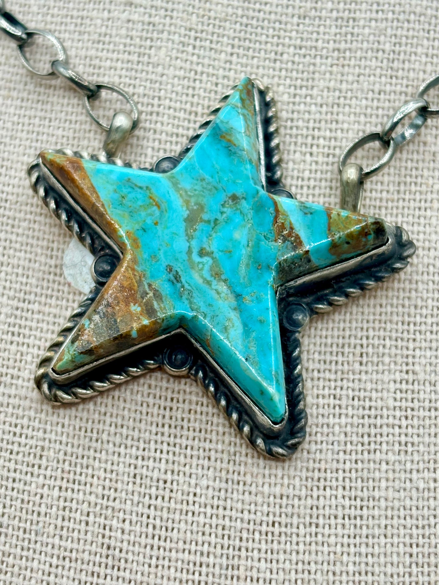 Sterling Silver Native Robert Shakey Turquoise Star Necklace
