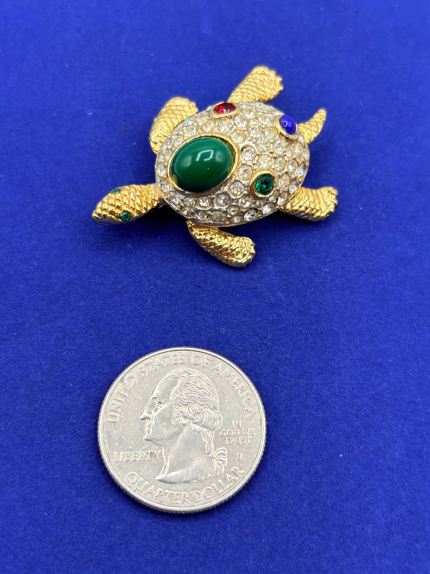 Vintage Sphinx Rhinestone and Cabochon Turtle Brooch