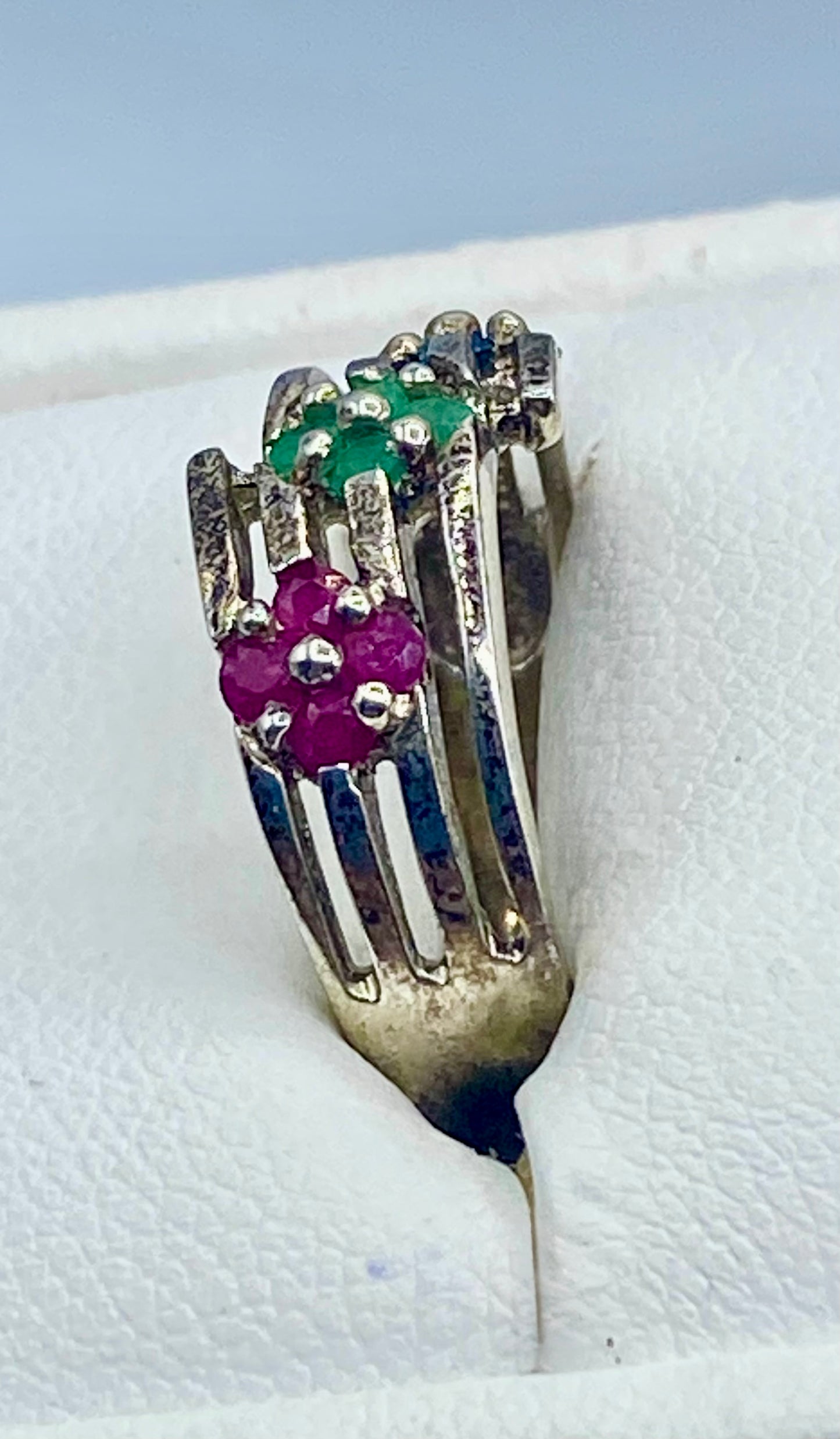 Sterling Silver Emerald Ruby & Sapphire Ring