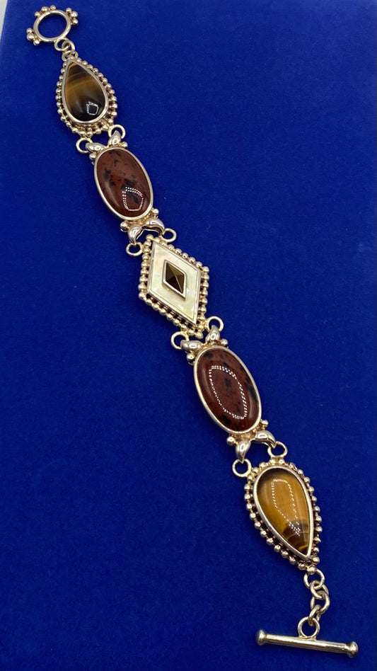 Sterling Silver Whitney Kelly MOP Jasper & Tiger Eye Gem Bracelet