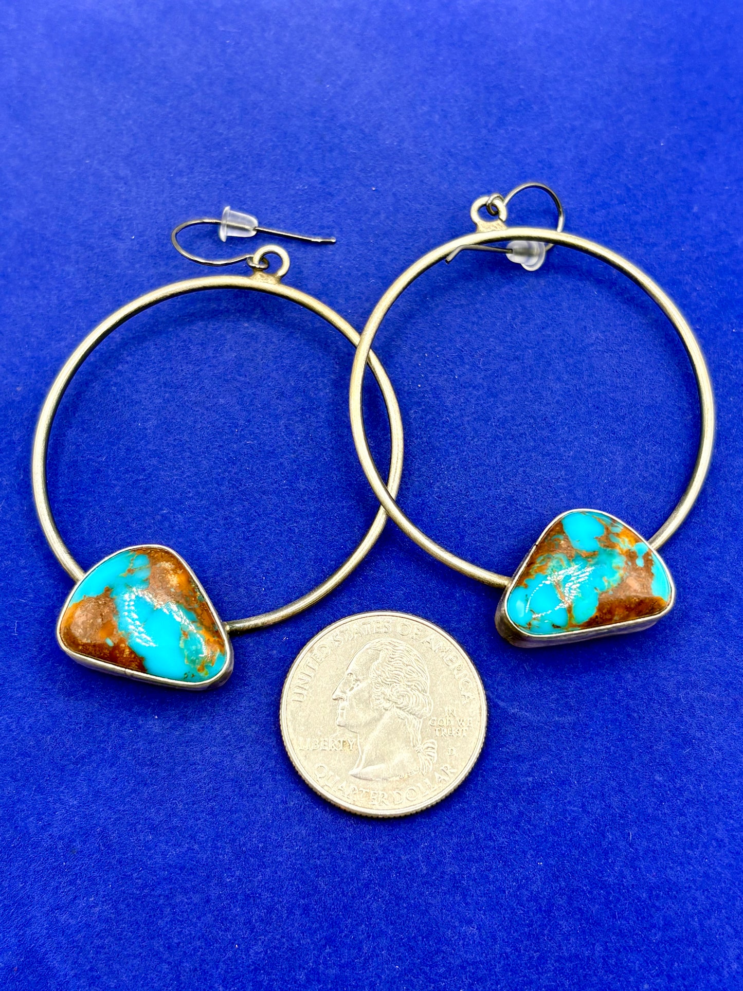 Sterling Silver Native Eloise Kee Turquoise Hoop Earrings