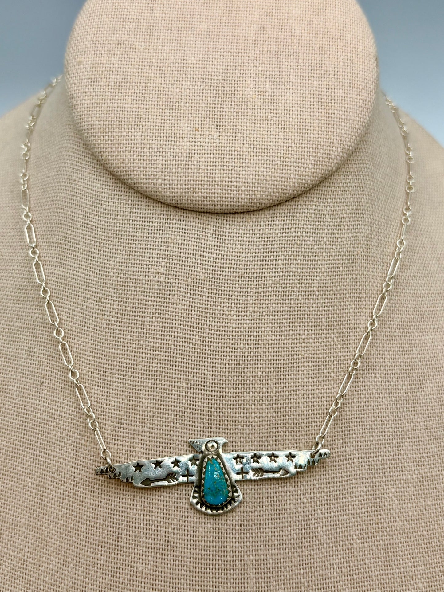 Sterling Silver Southwestern Thunderbird Turquoise Necklace