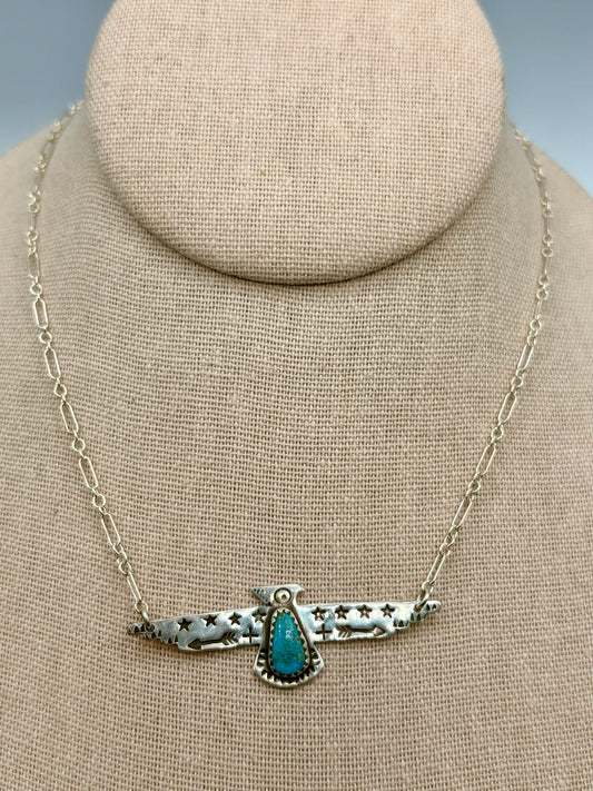 Sterling Silver Southwestern Thunderbird Turquoise Necklace