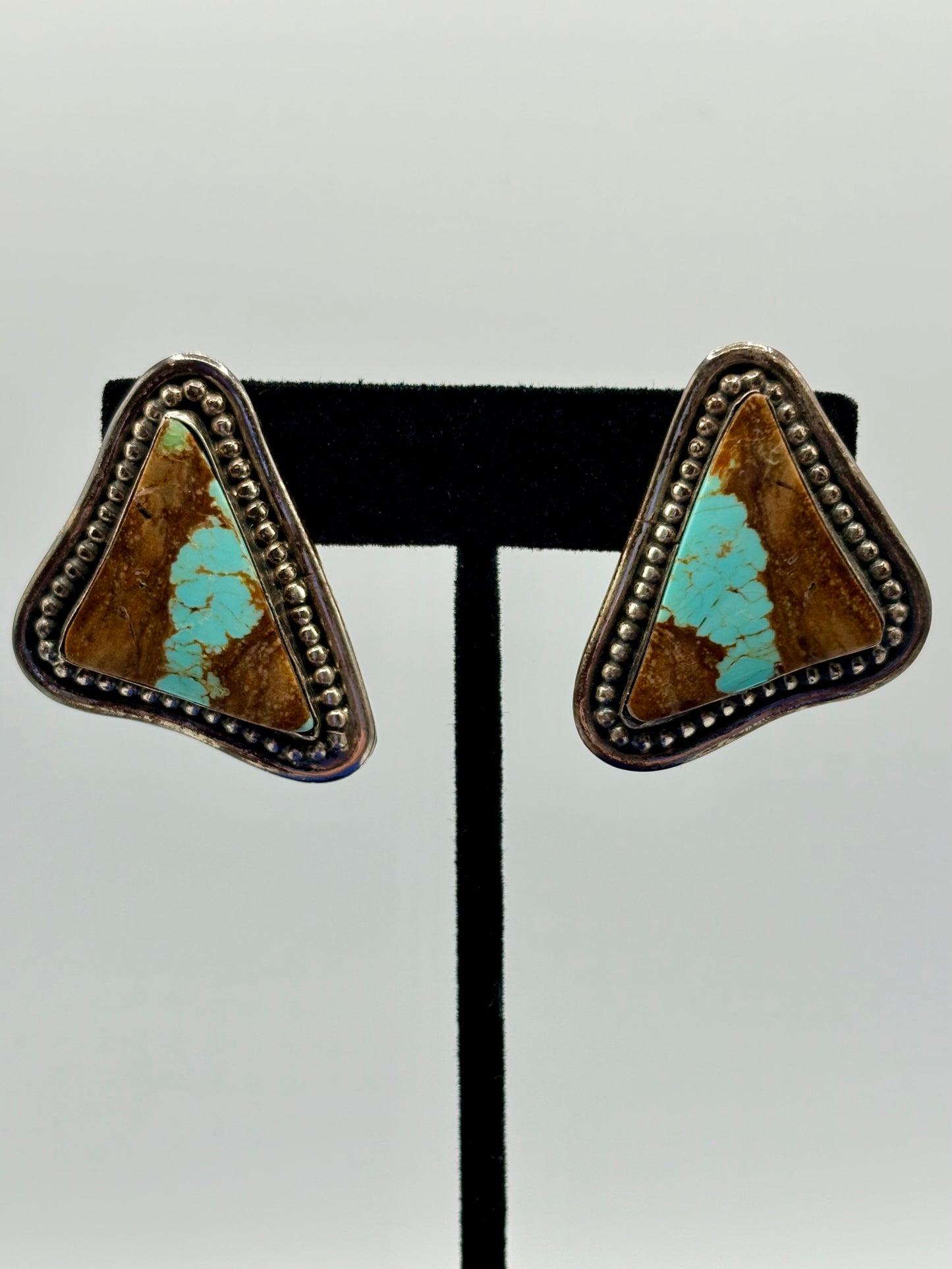 Sterling Silver Native Robert Livingston Turquoise Triangle Earrings