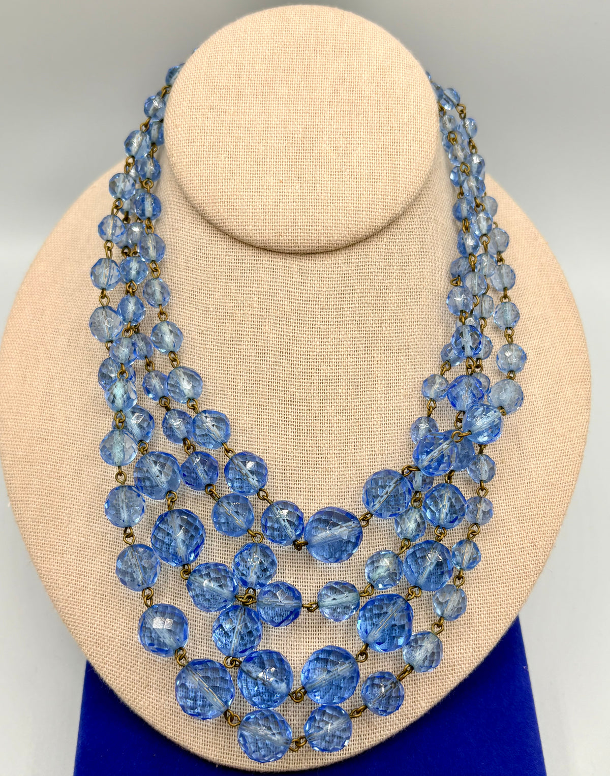 Antique Light Blue Faceted Glass Flapper Bead Necklace