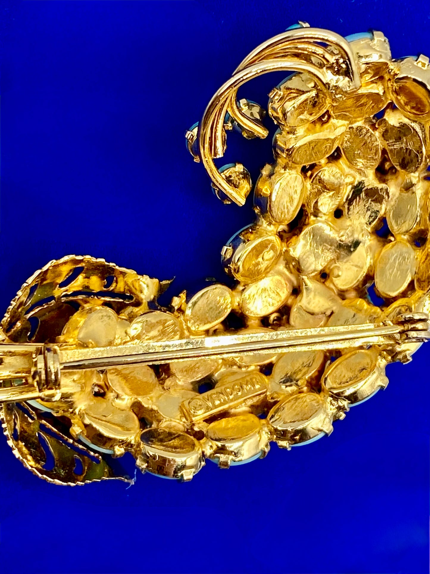 Vintage Gold Tone Vendome Faux Turquoise & Blue Rhinestone Jewelry Set