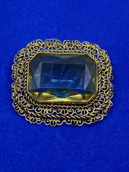 Vintage Filigree Glass Brooch