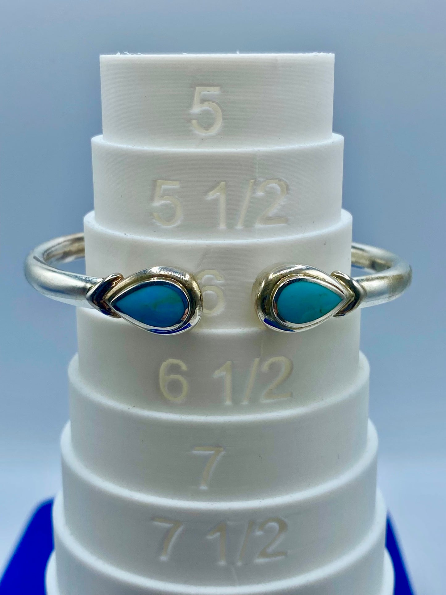 Sterling Silver Teardrop Turquoise Hinged Bangle Bracelet