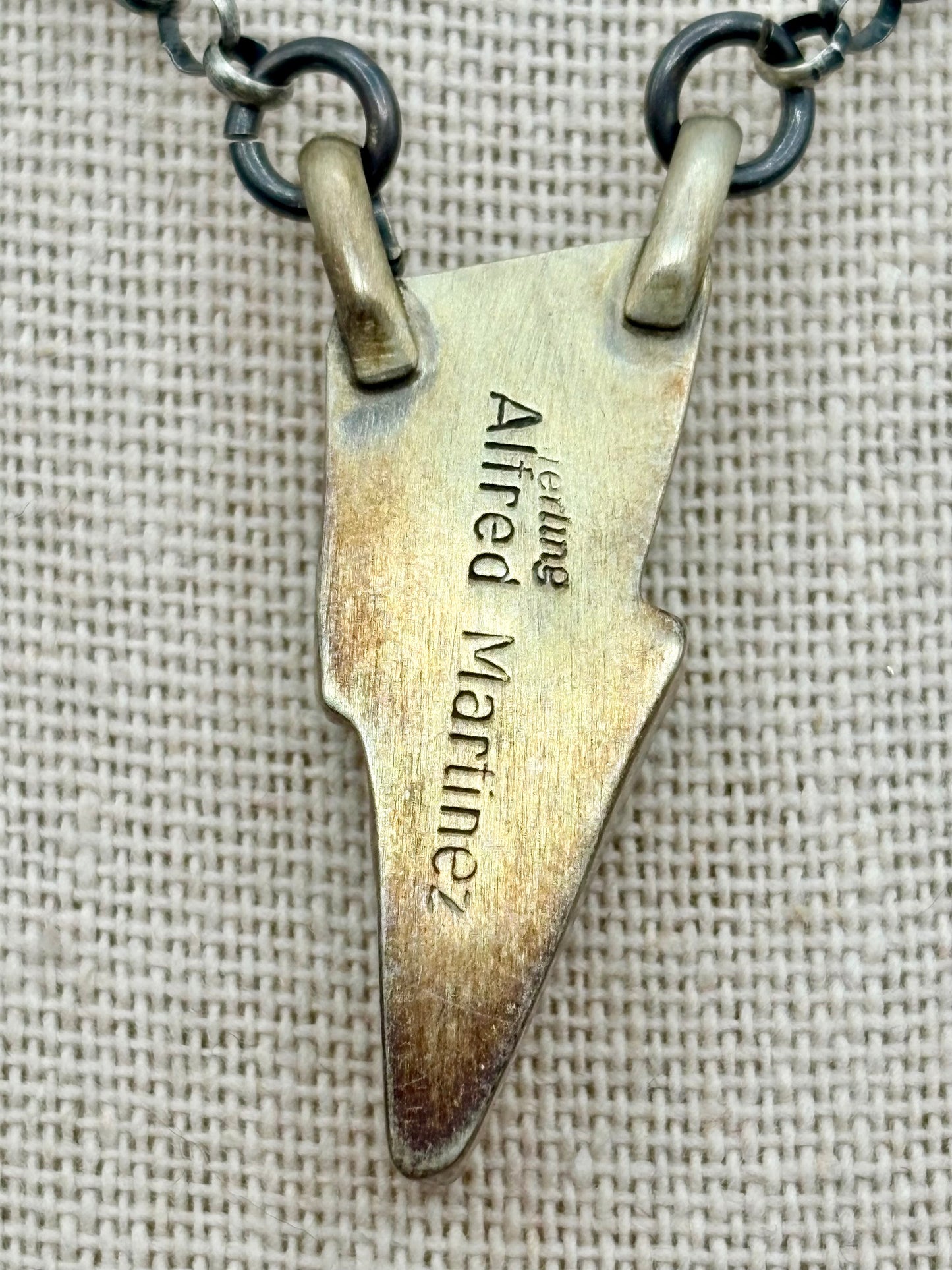 Sterling Silver Native Alfred Martinez Turquoise Lighting Bolt Necklace