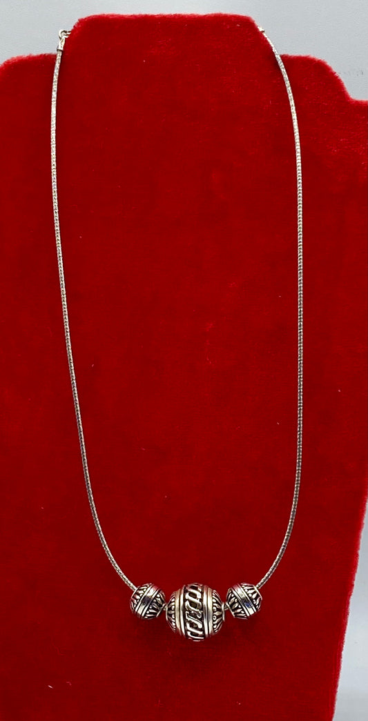 Sterling Silver Bali Style Slide Bead Necklace